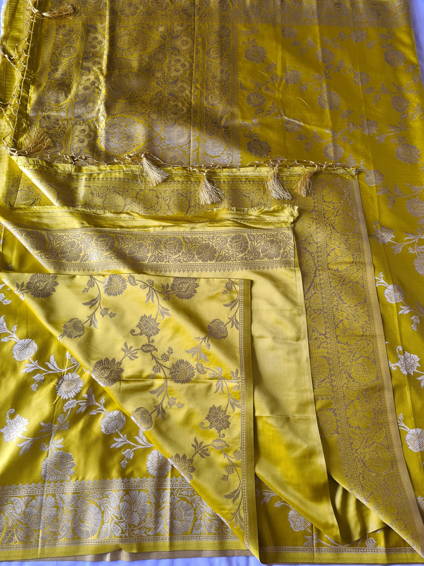 Satin silk with Golden zari on Atomic green