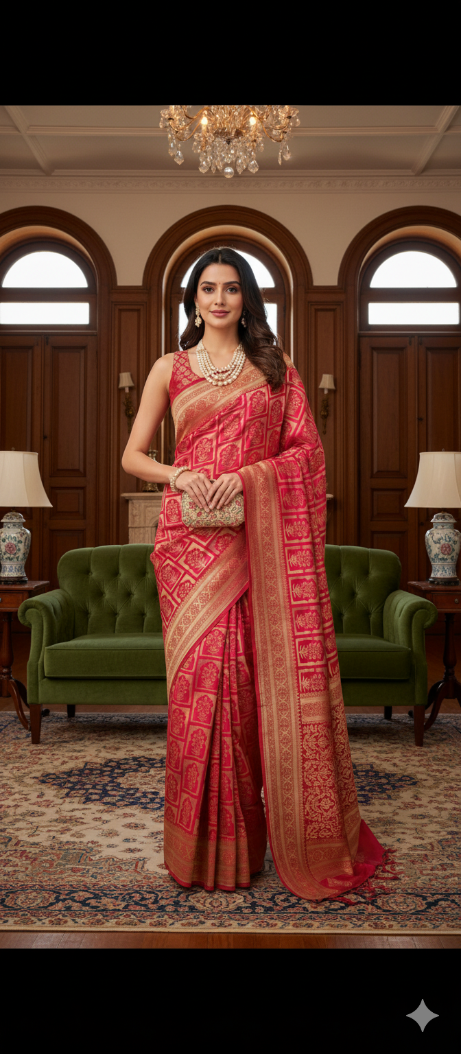 Alfi Mashru Silk Strawberry Pink