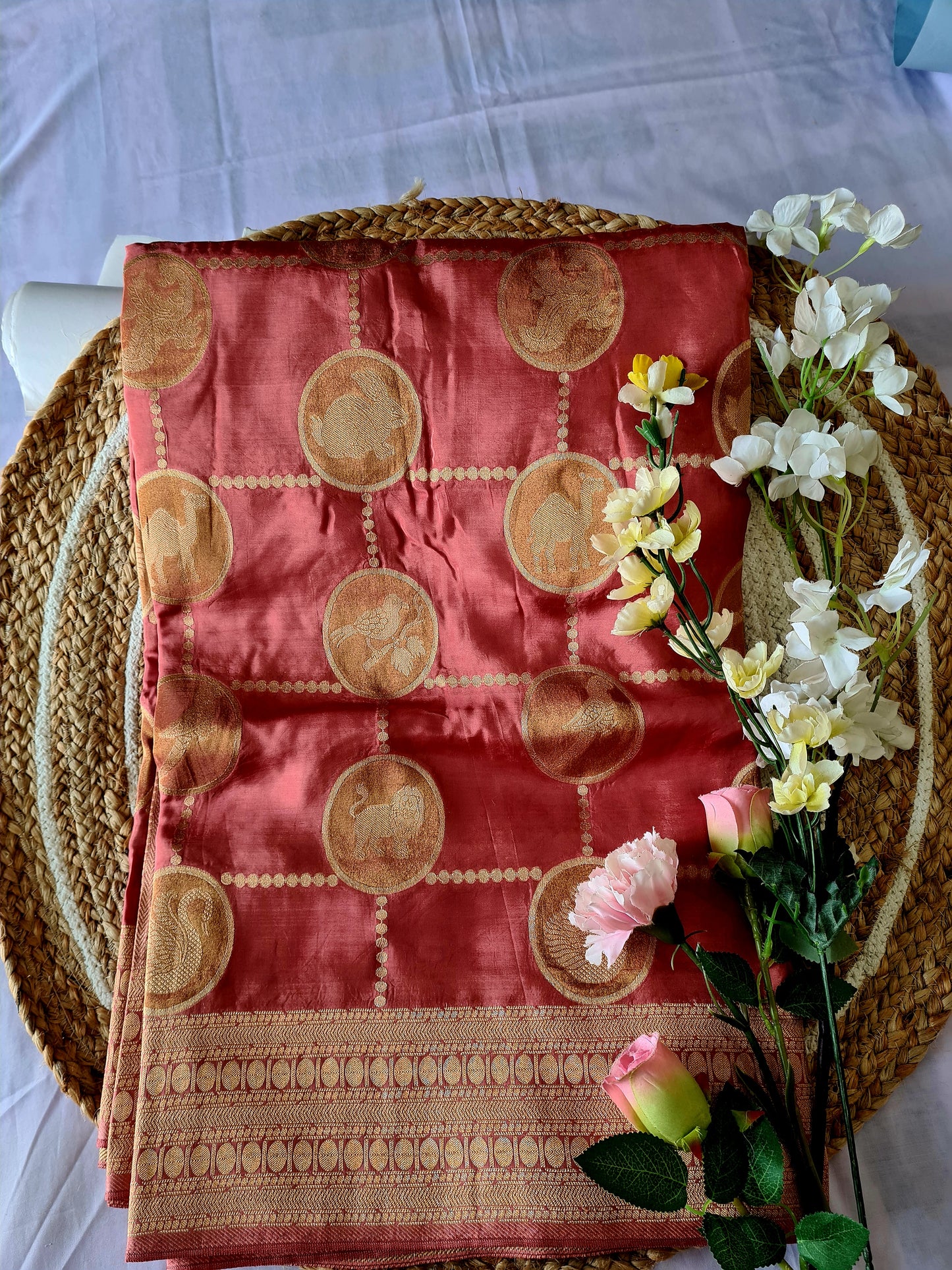 Mashru silk PINK & Gold coins