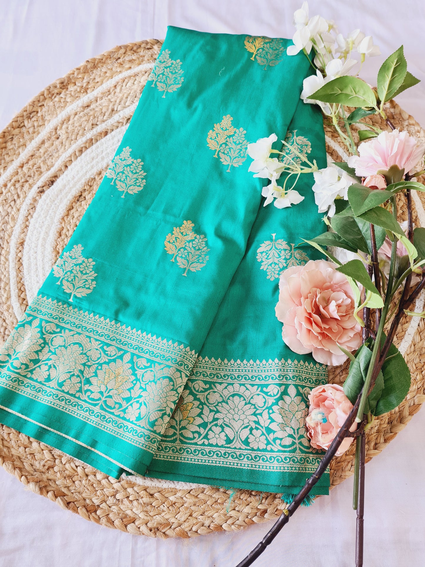 Tussar Silk Banarasi Turquoise Green