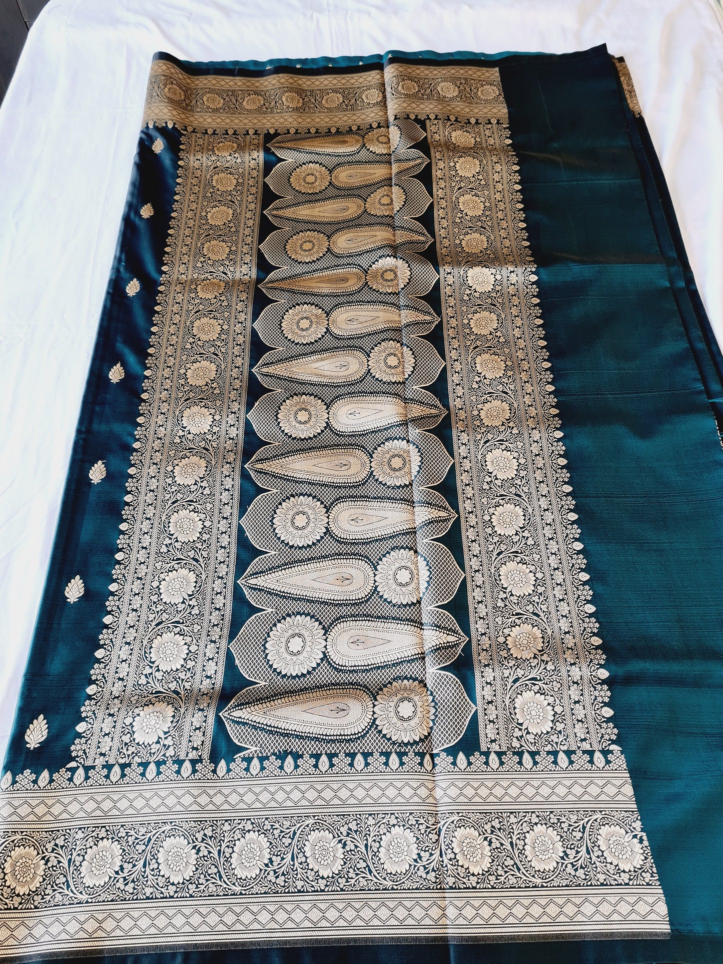 Pine green Mashru Katan Silk