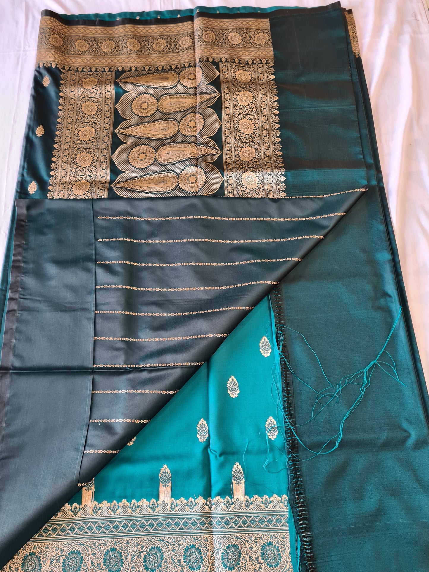 Pine green Mashru Katan Silk