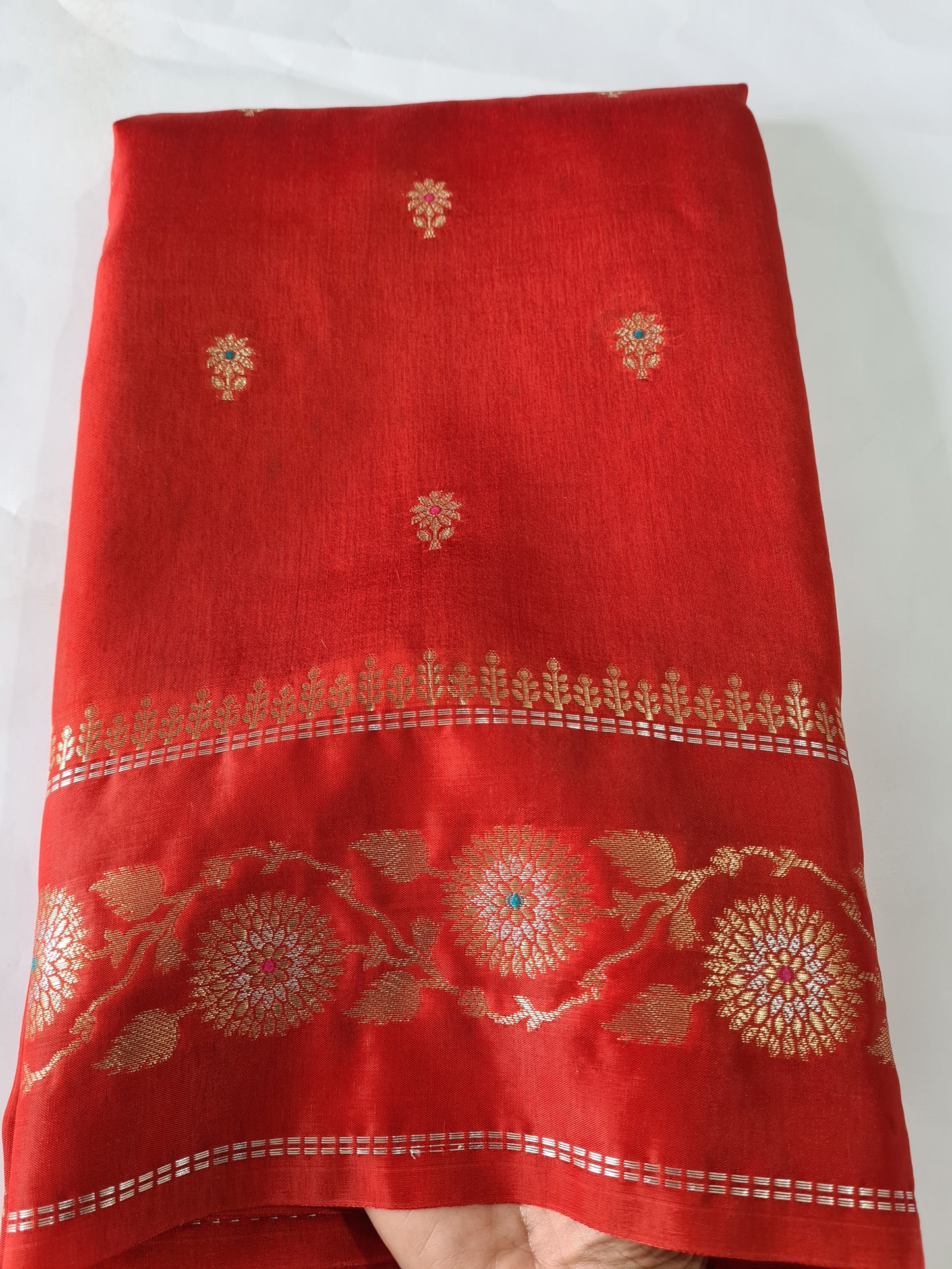 Chanderi handloom Red & Green saree