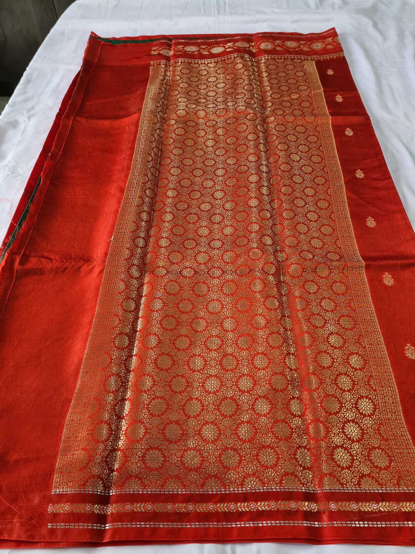 Chanderi handloom Red & Green saree