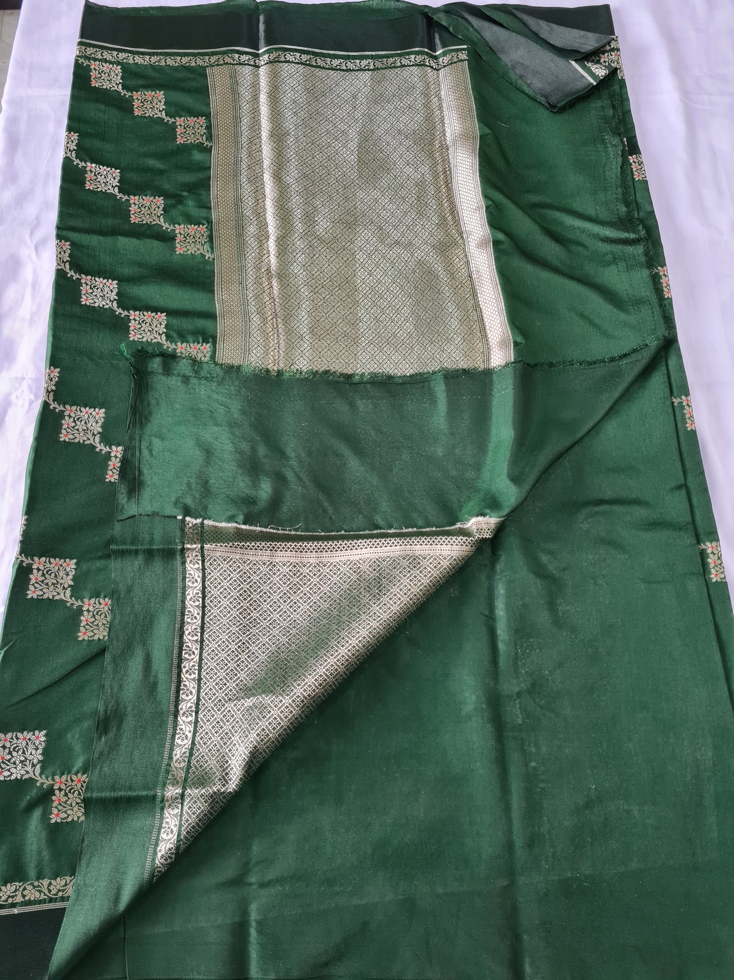 Pure Raw Mango Bottle Green saree