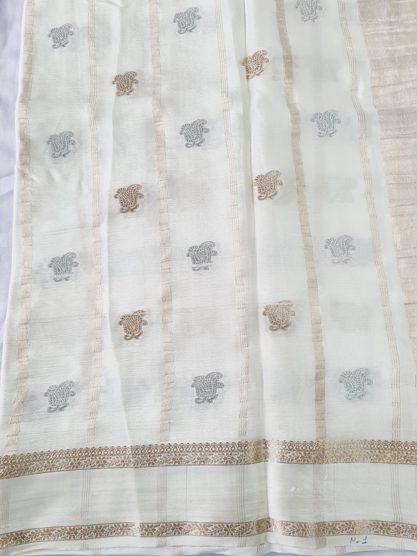 Pure Chiffon White with Golden Buti