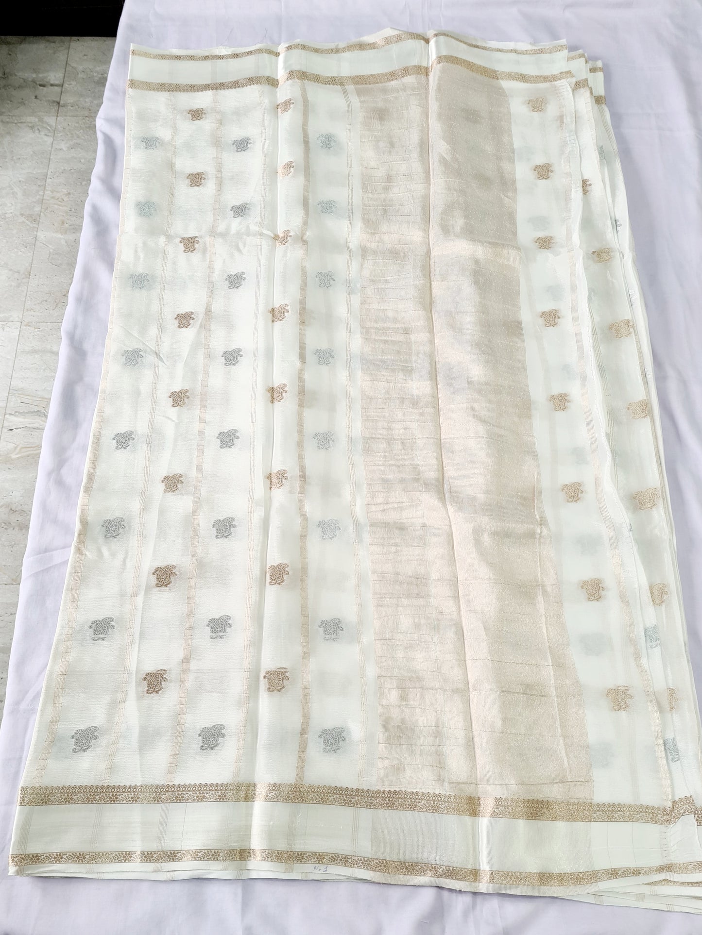 Pure Chiffon White with Golden Buti