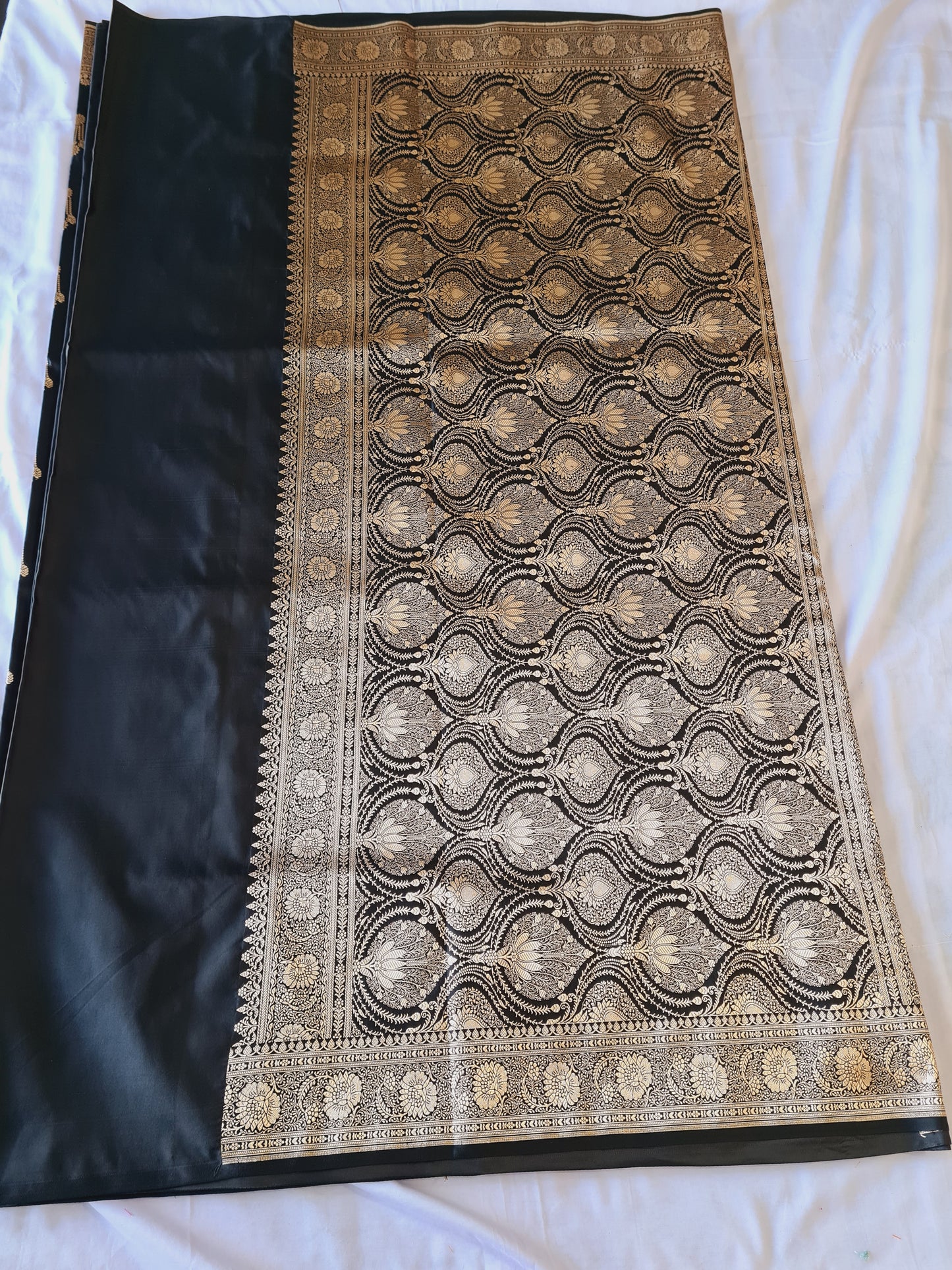 Black Rosegold Jhumka Mashru Katan silk saree