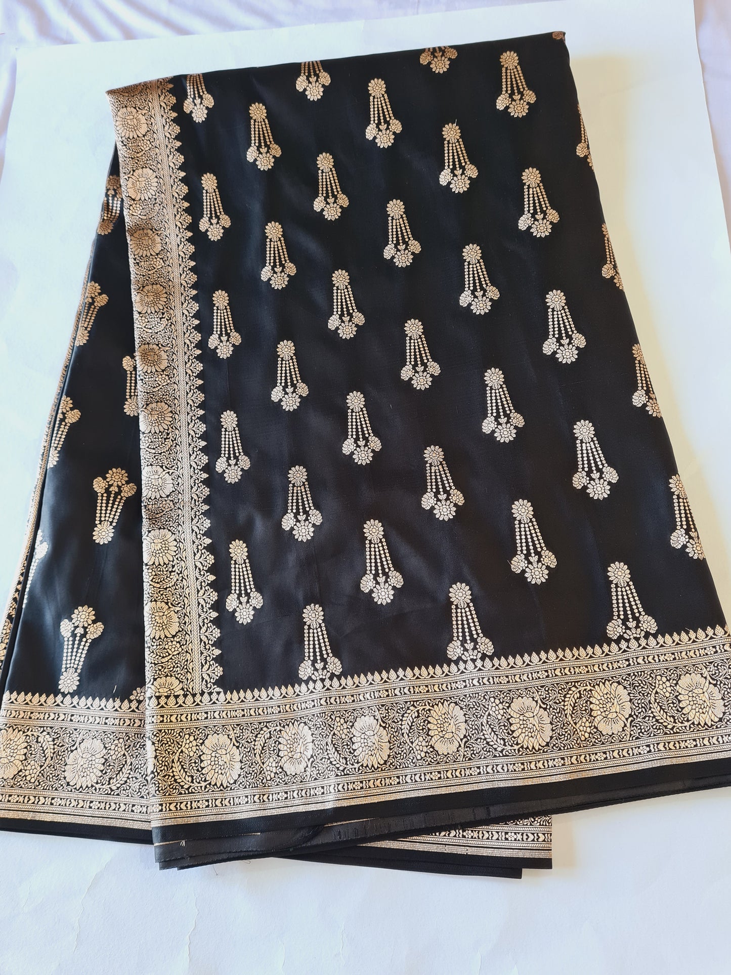 Black Rosegold Jhumka Mashru Katan silk saree