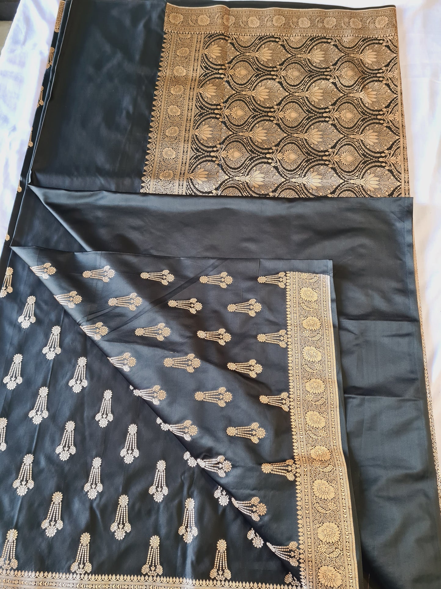 Black Rosegold Jhumka Mashru Katan silk saree