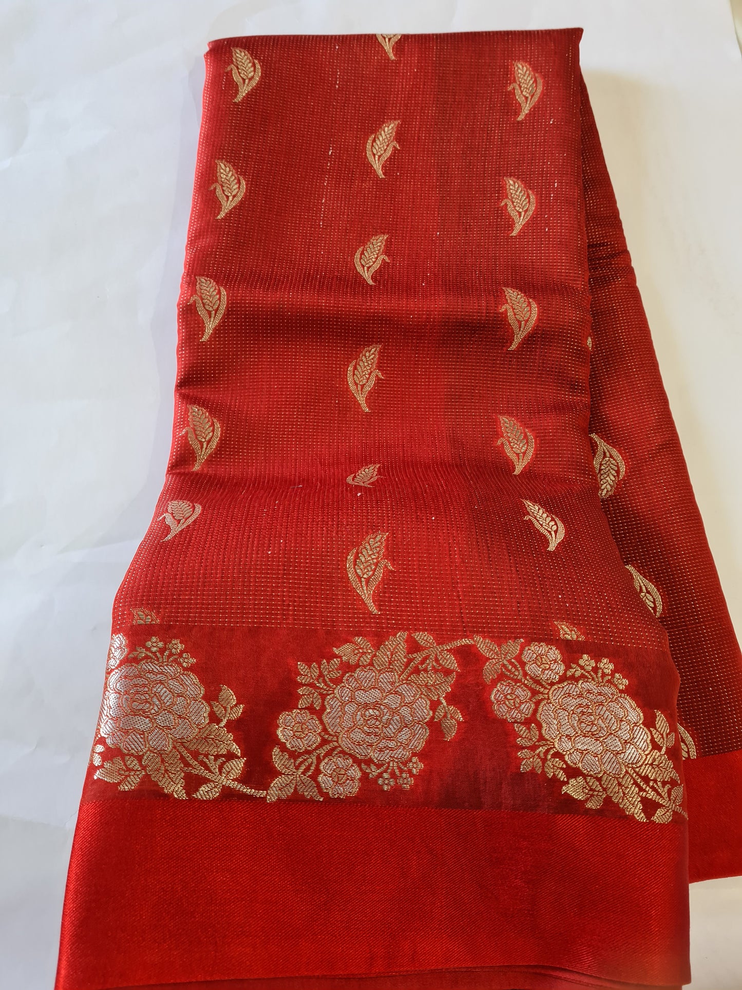 Pure Raw Mango Brick Red Green saree
