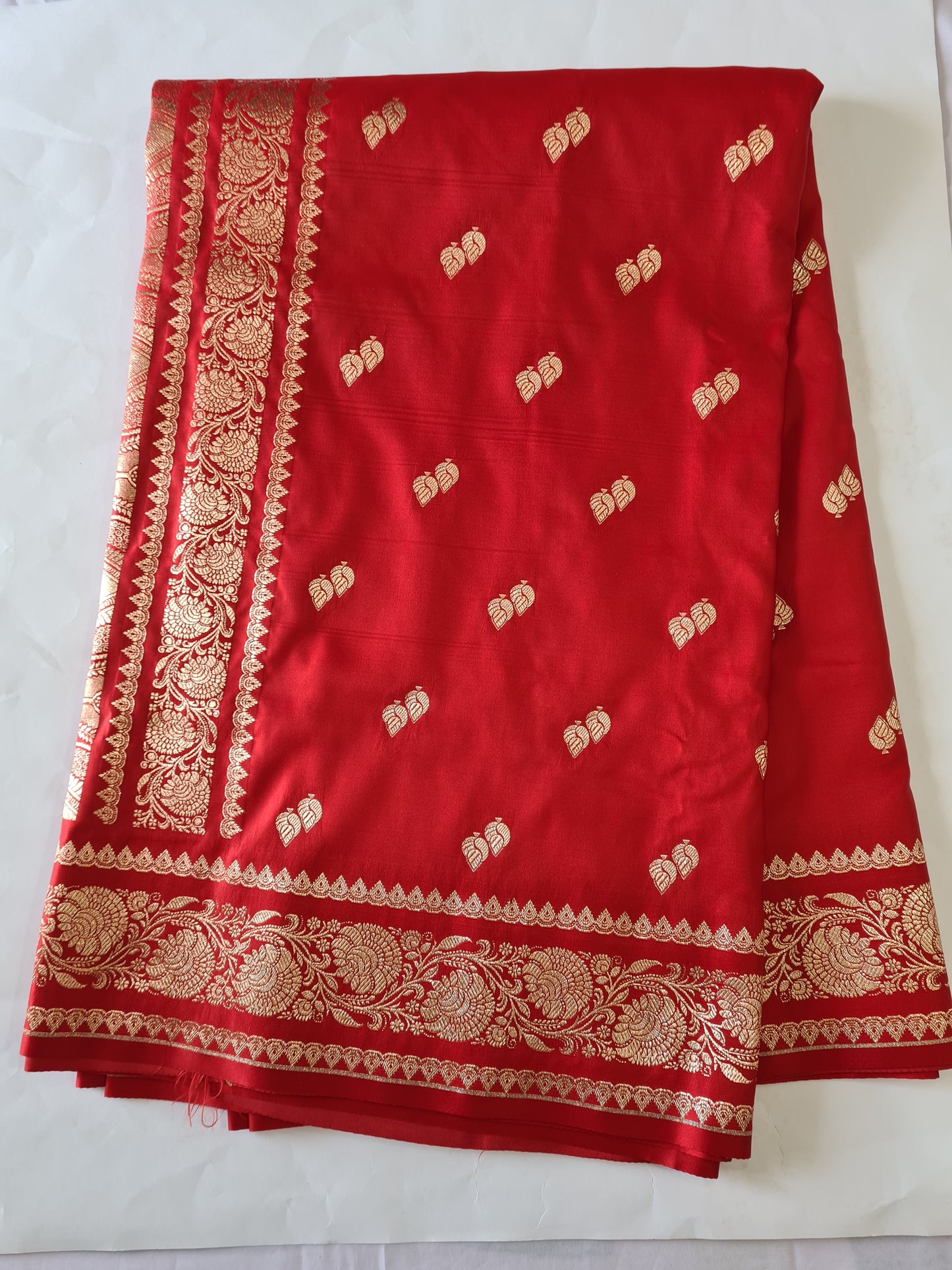 Bridal Red Satin silk saree