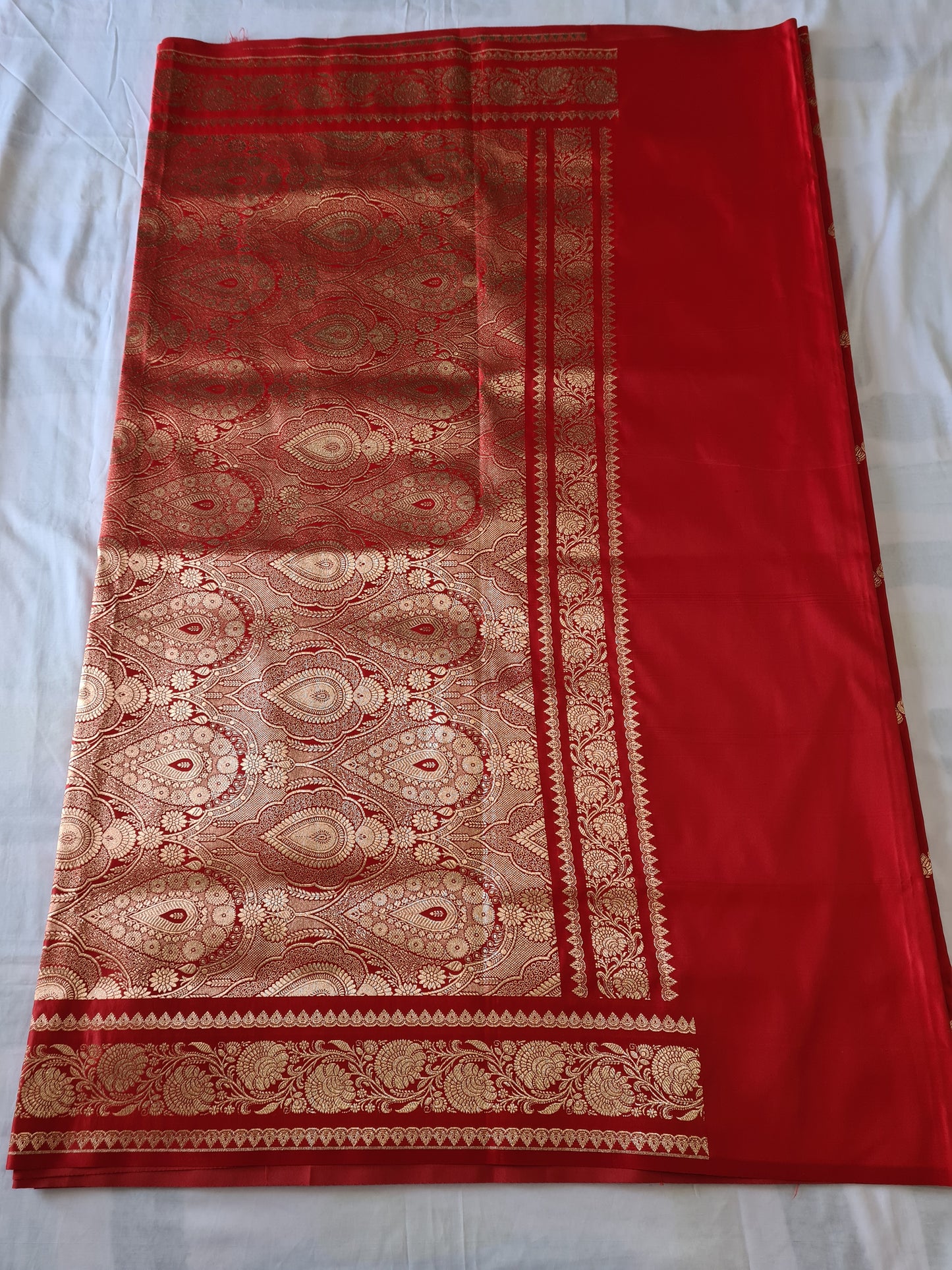 Bridal Red Satin silk saree