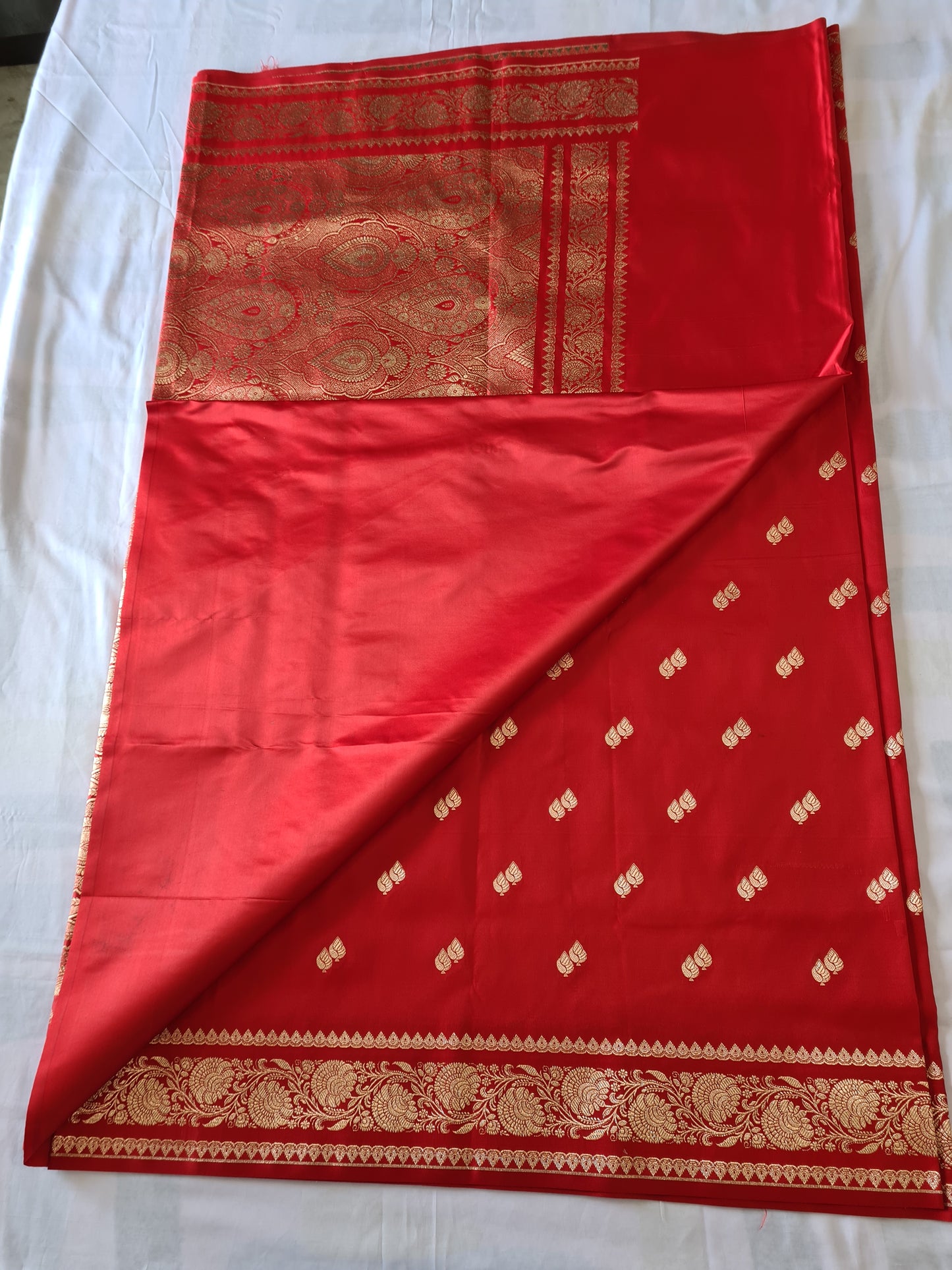 Bridal Red Satin silk saree