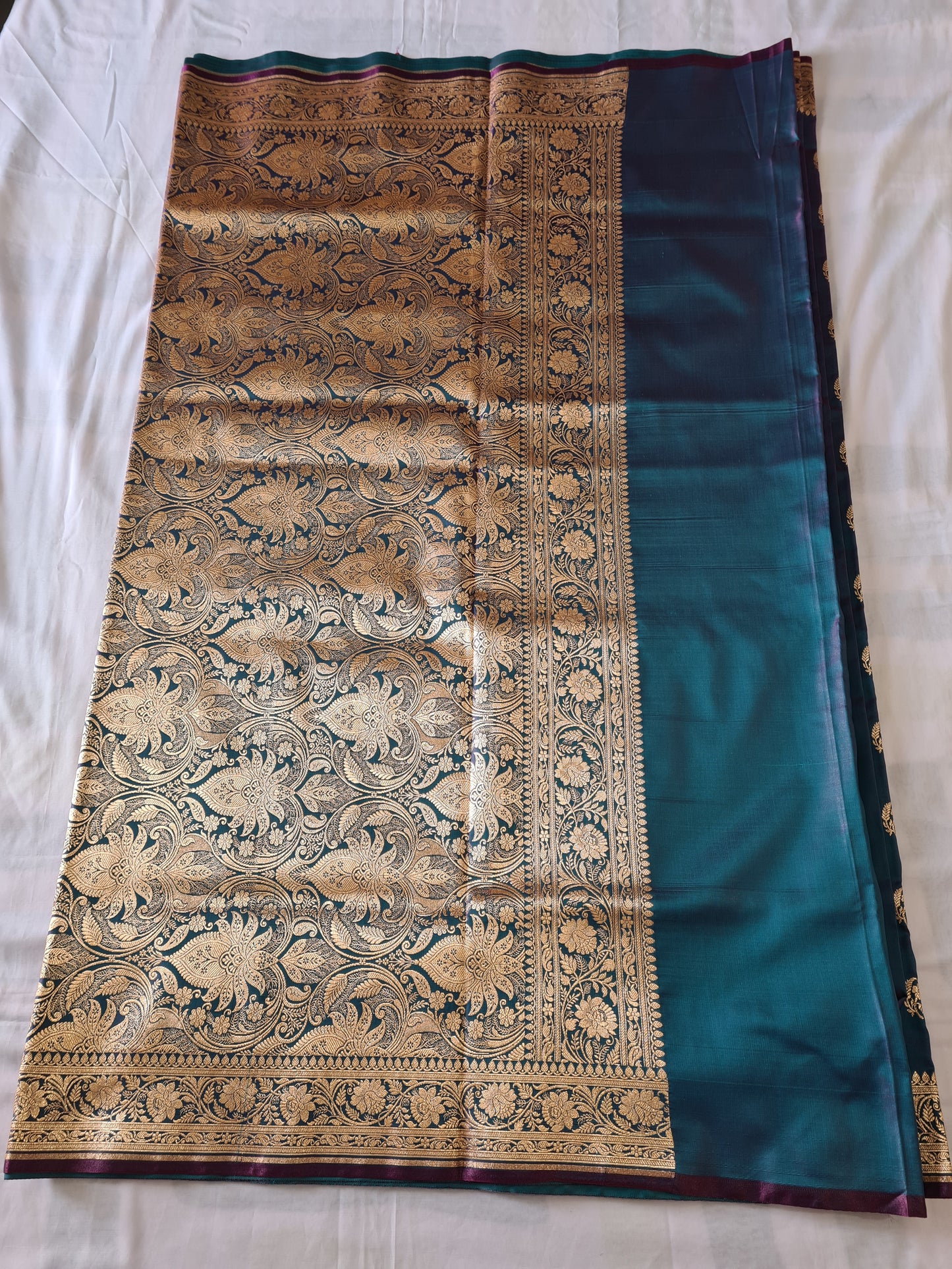 Teal Blue Mashru Katan silk saree
