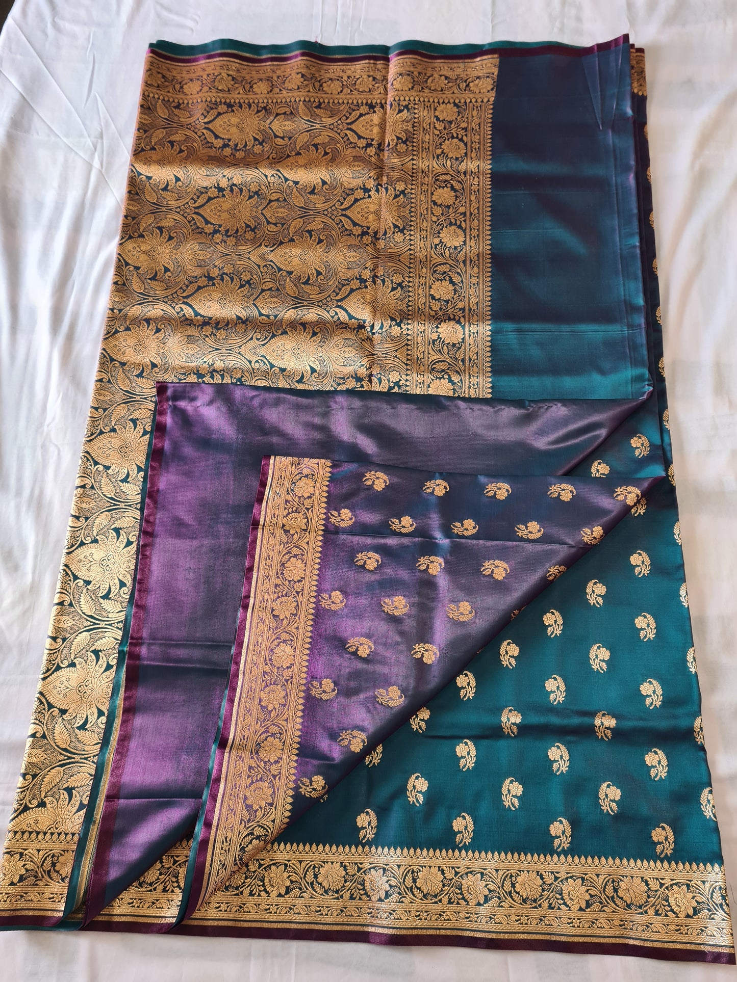 Teal Blue Mashru Katan silk saree