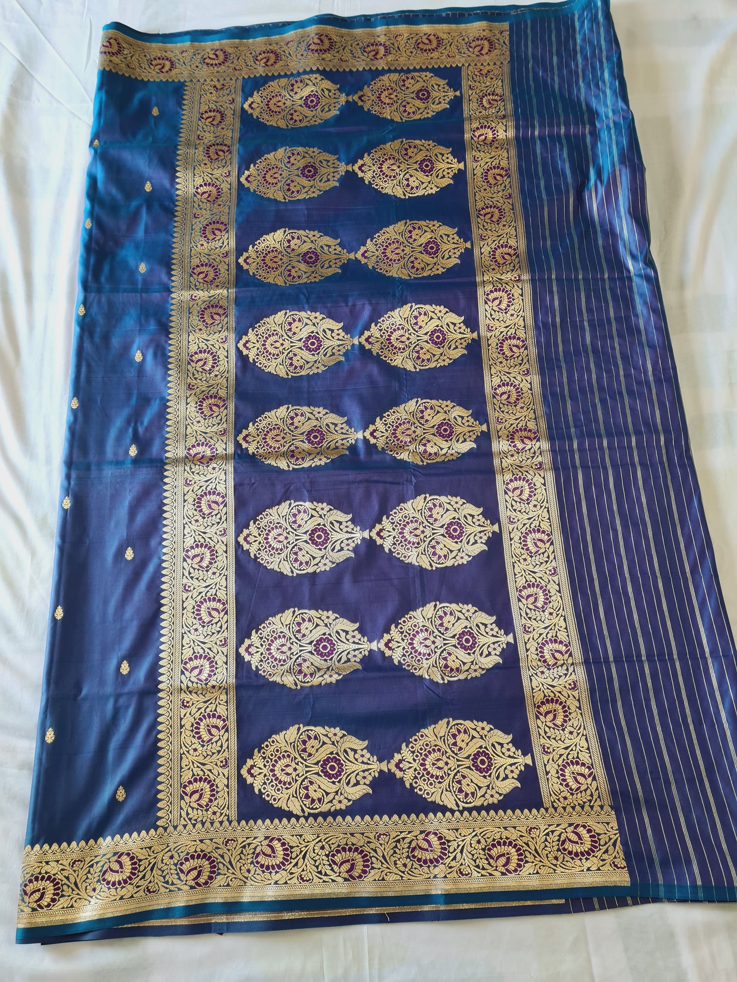 Blue Alfi Mashru Katan silk saree