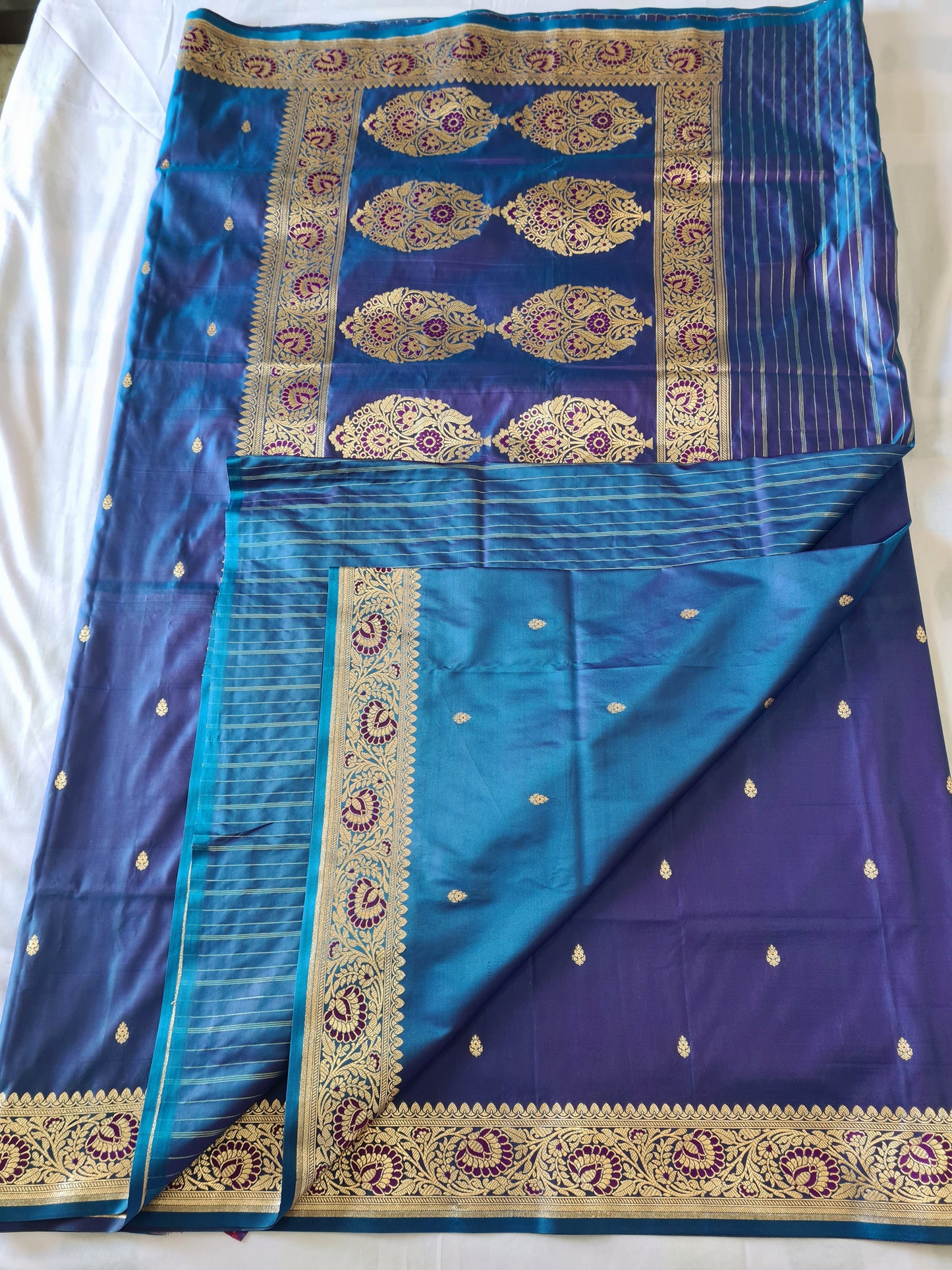 Blue Alfi Mashru Katan silk saree