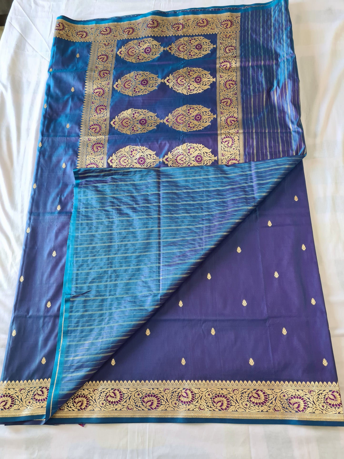 Blue Alfi Mashru Katan silk saree