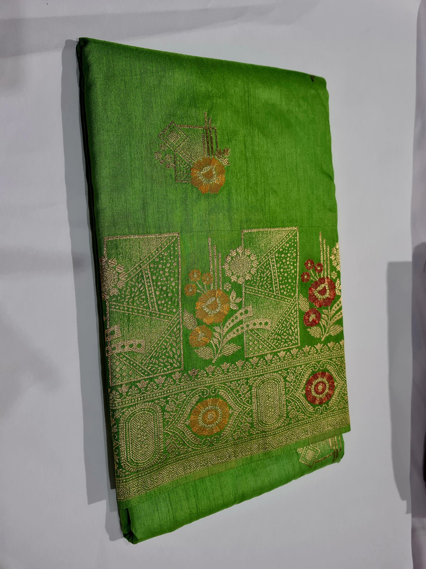 Raw Silk with Meena Zari Fresh Green