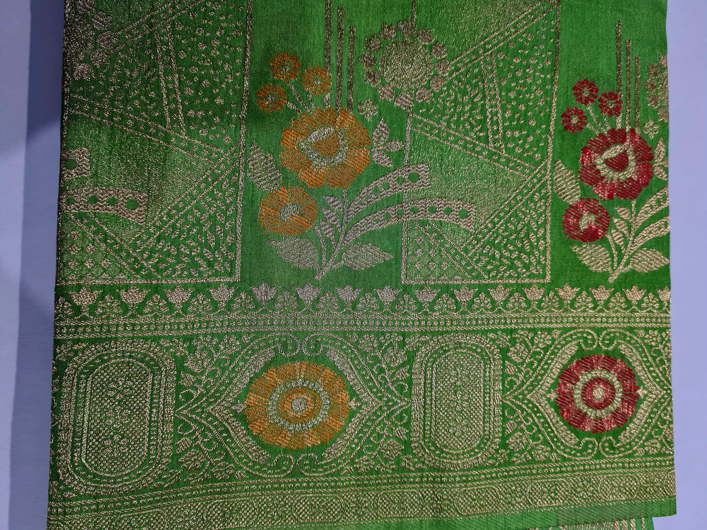 Raw Silk with Meena Zari Fresh Green
