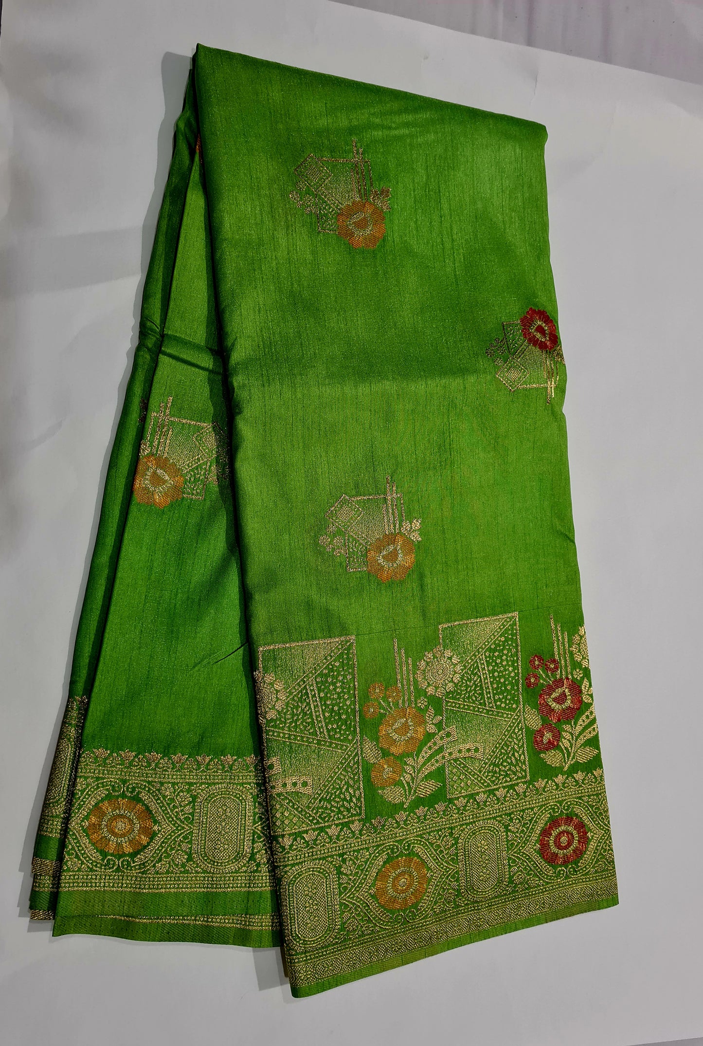 Raw Silk with Meena Zari Fresh Green