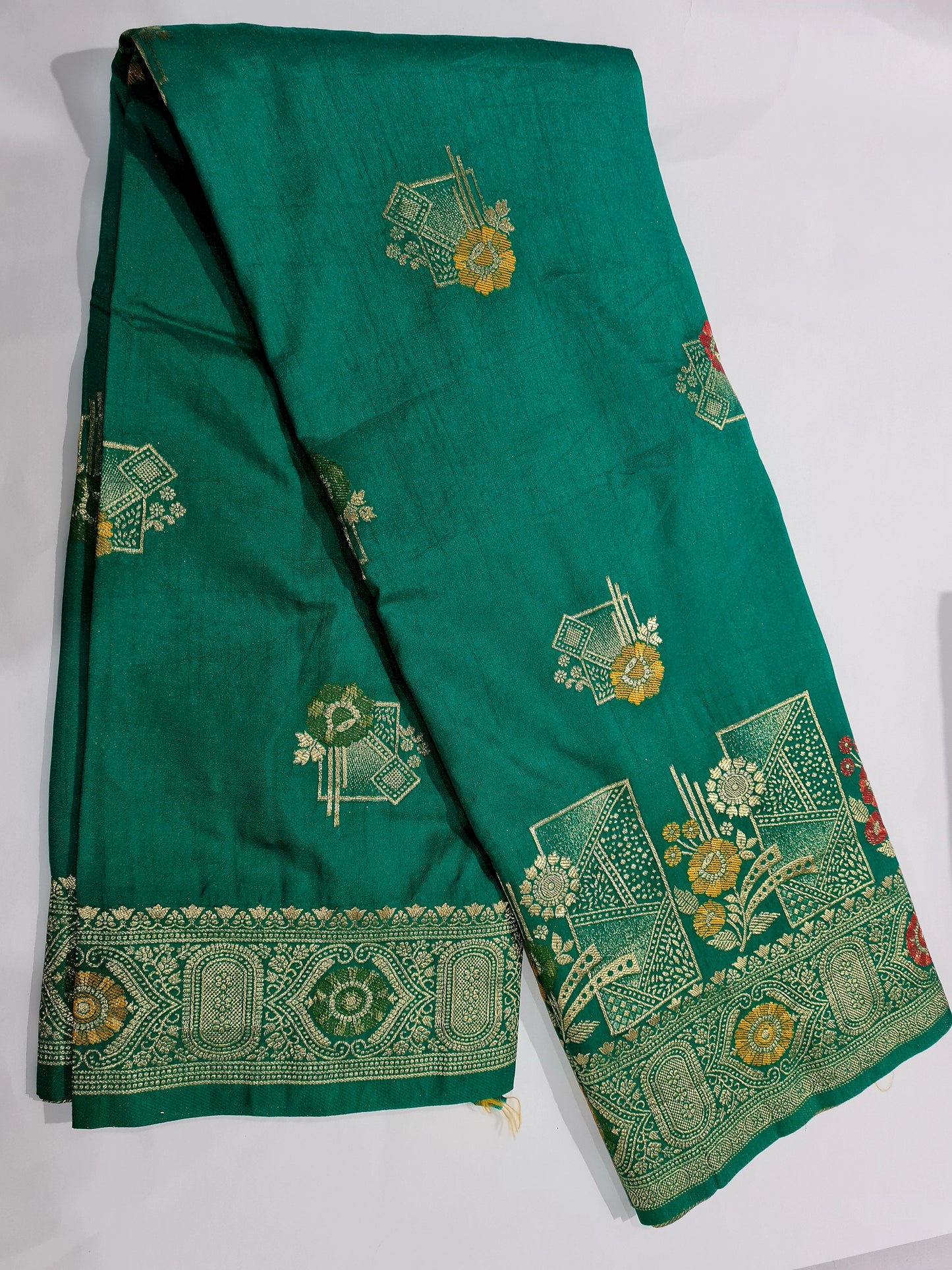 Raw Silk with Meena Zari Sea Green