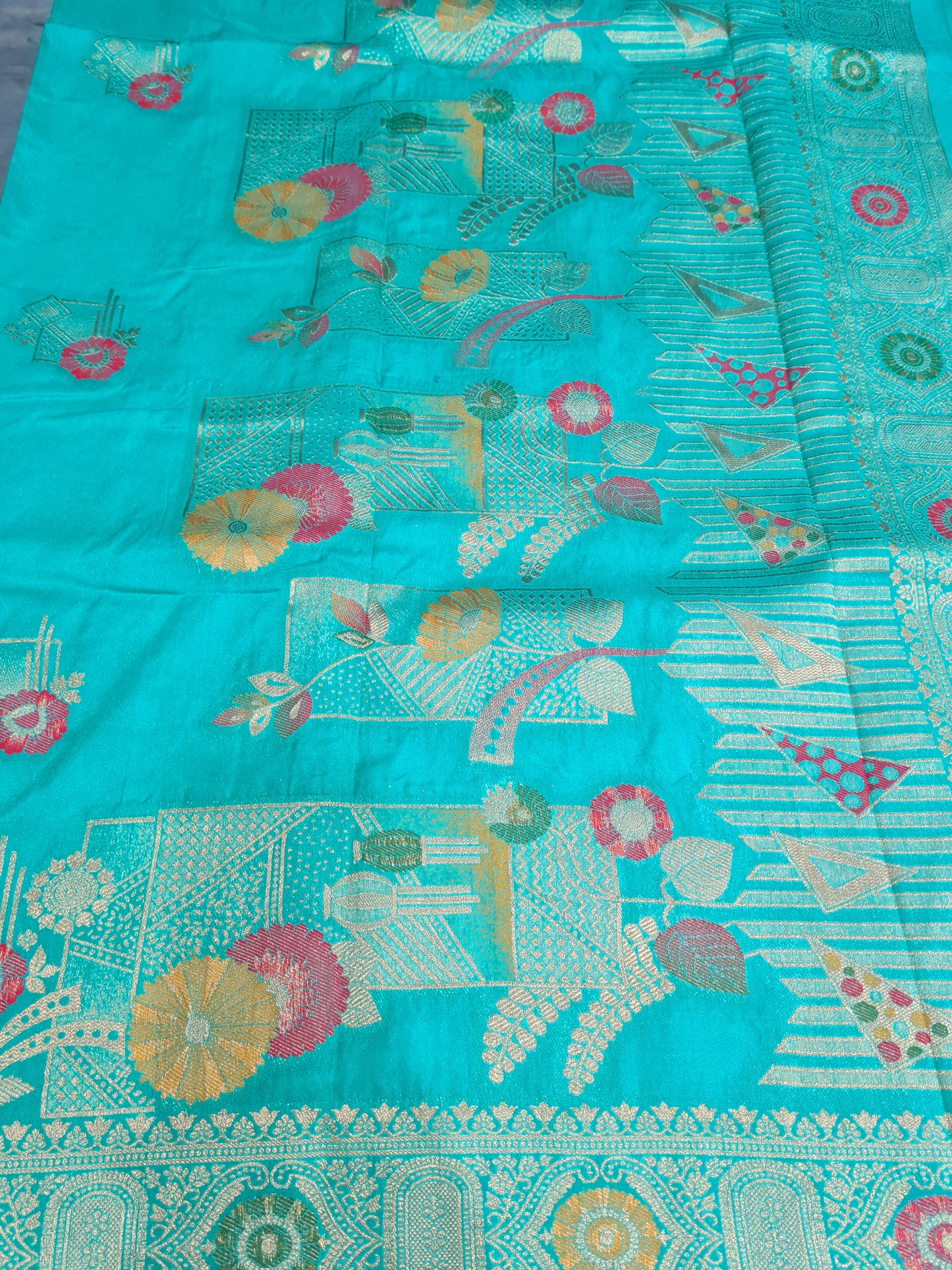 Raw Silk with Meena Zari Light Blue