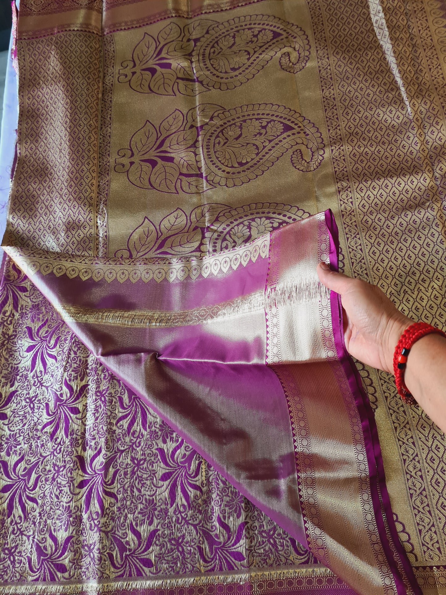 Semi Kanchi Wine Gold Saree