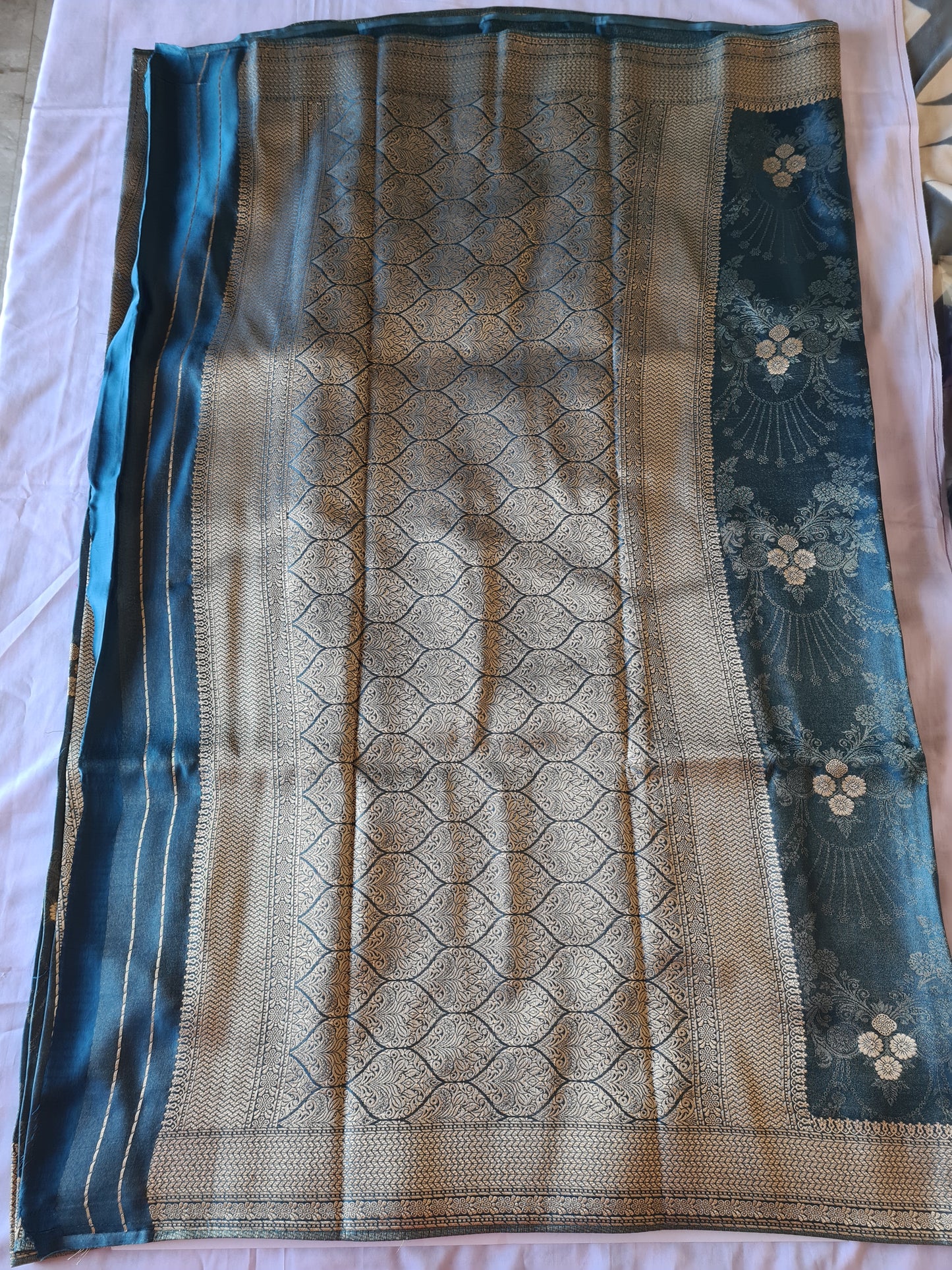 Pure Mashru Zari NV peacock blue
