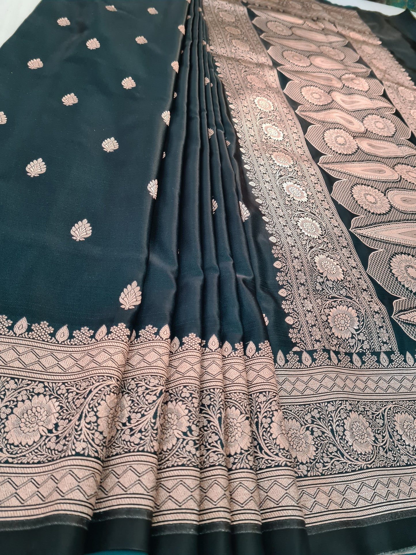 Pine green Mashru Katan Silk