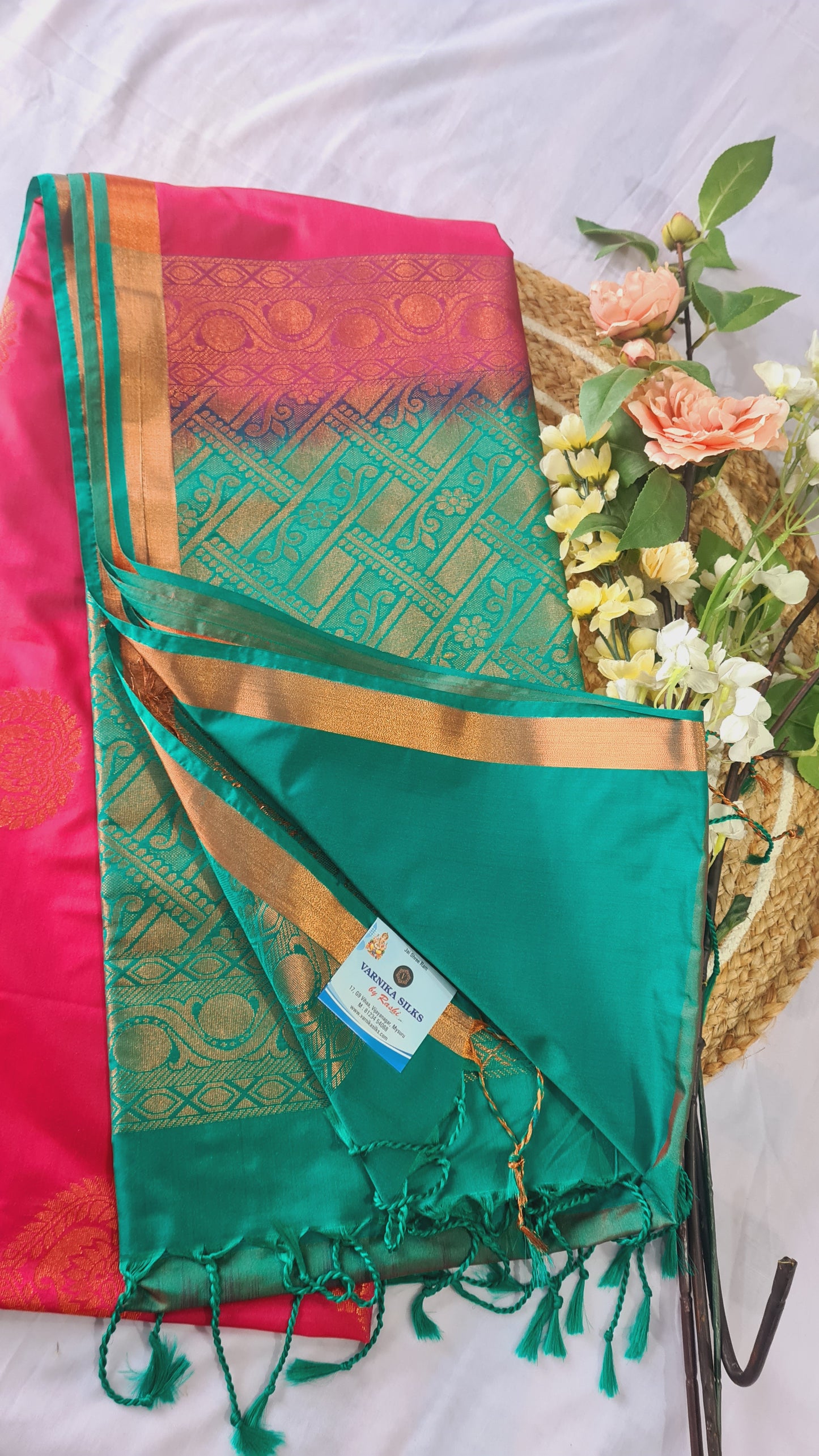 Rani Pink & Rama Green Soft Silk