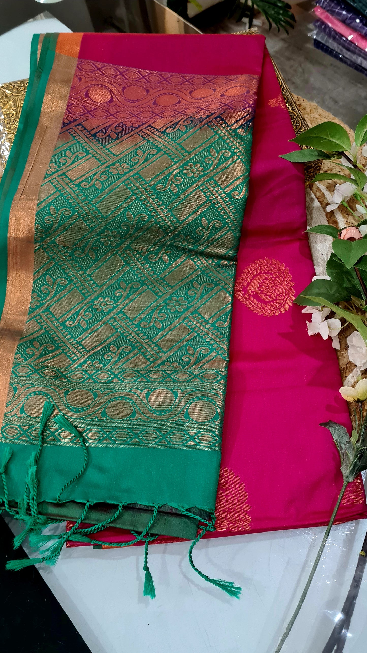 Rani Pink & Rama Green Soft Silk