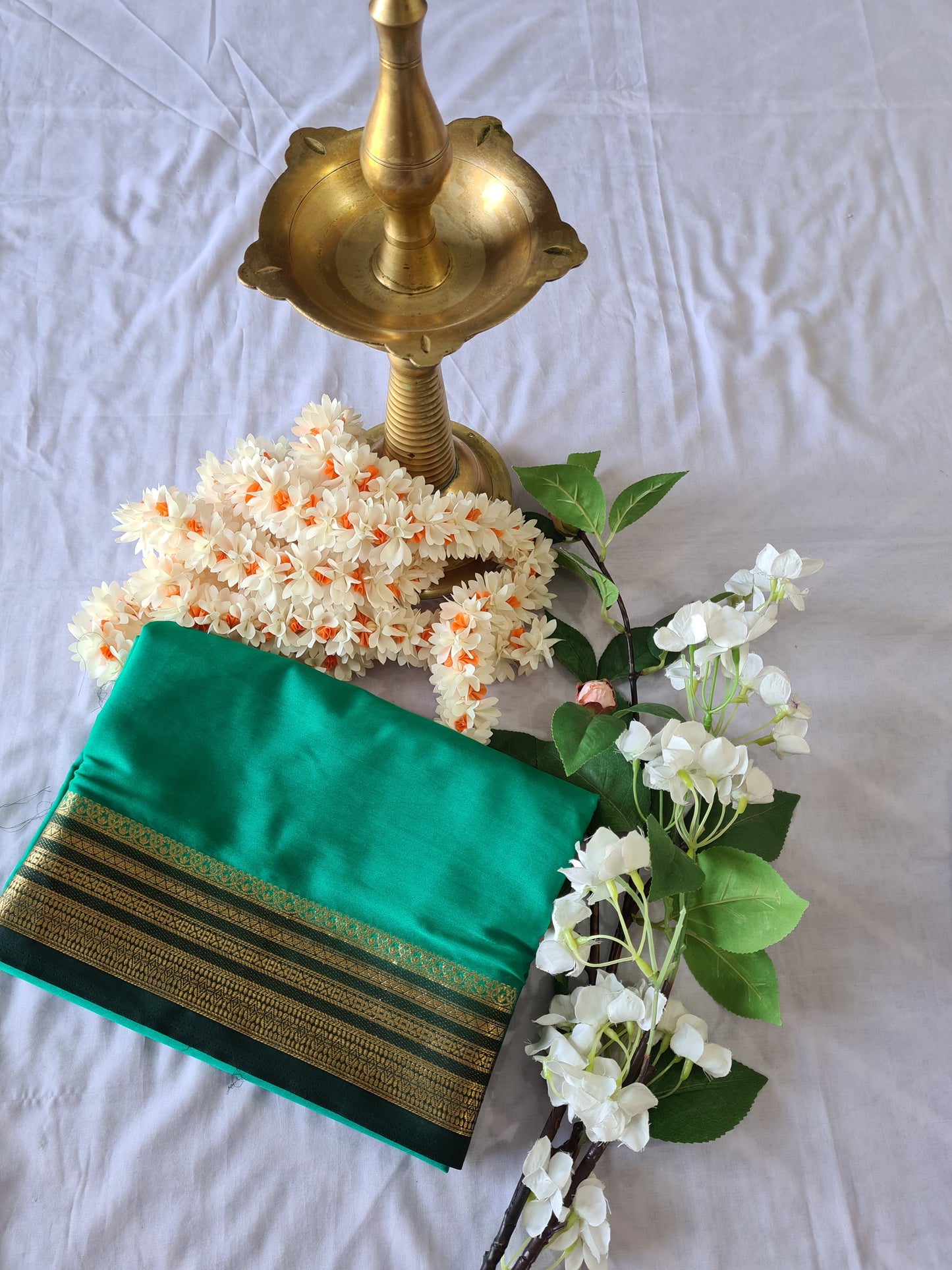 Rama Green & Green Semi Crape Mysore Silk Saree