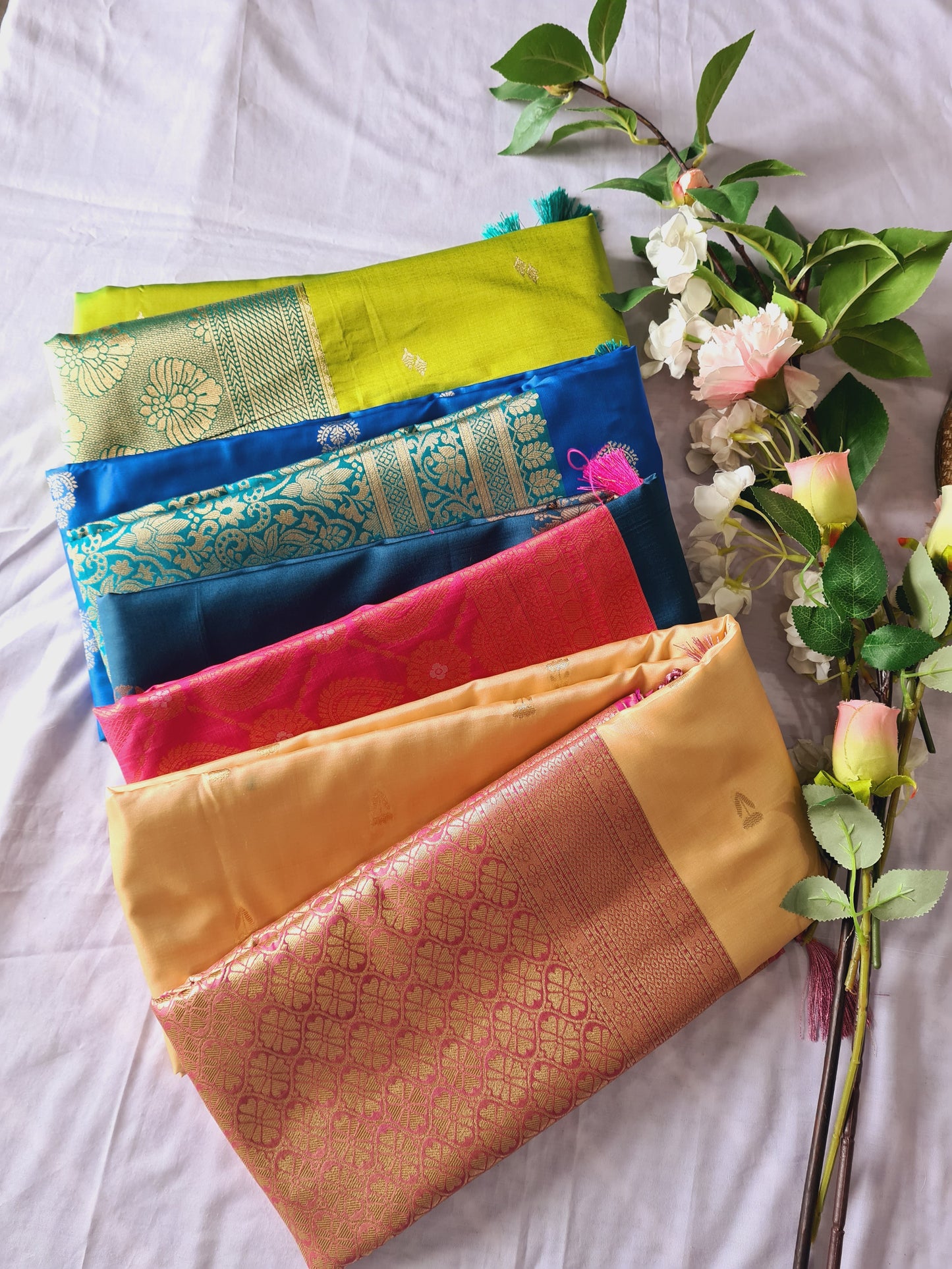 Beige & pink Semi Kanchi silk