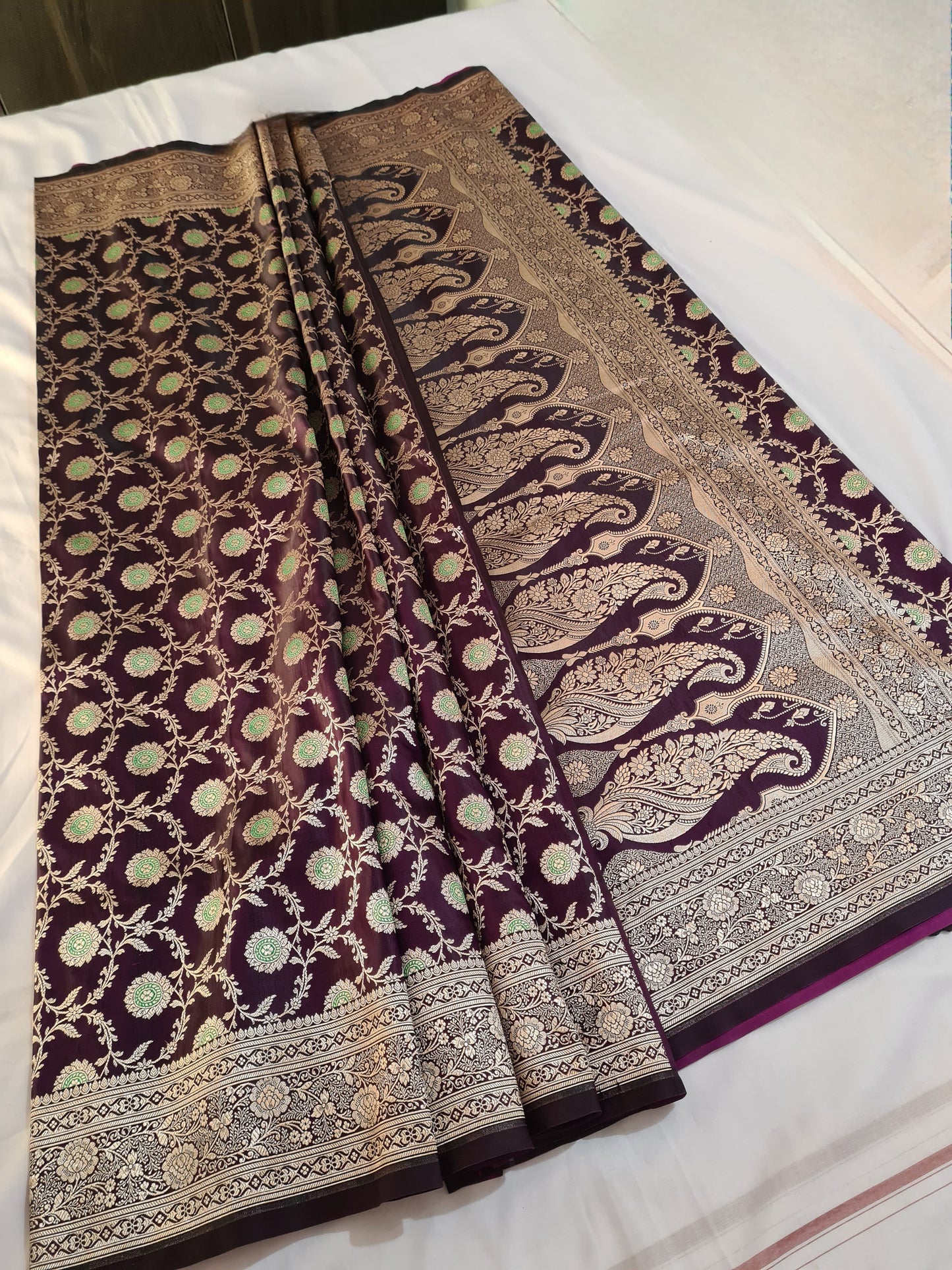 Purple Meenakari Mashru Katan silk