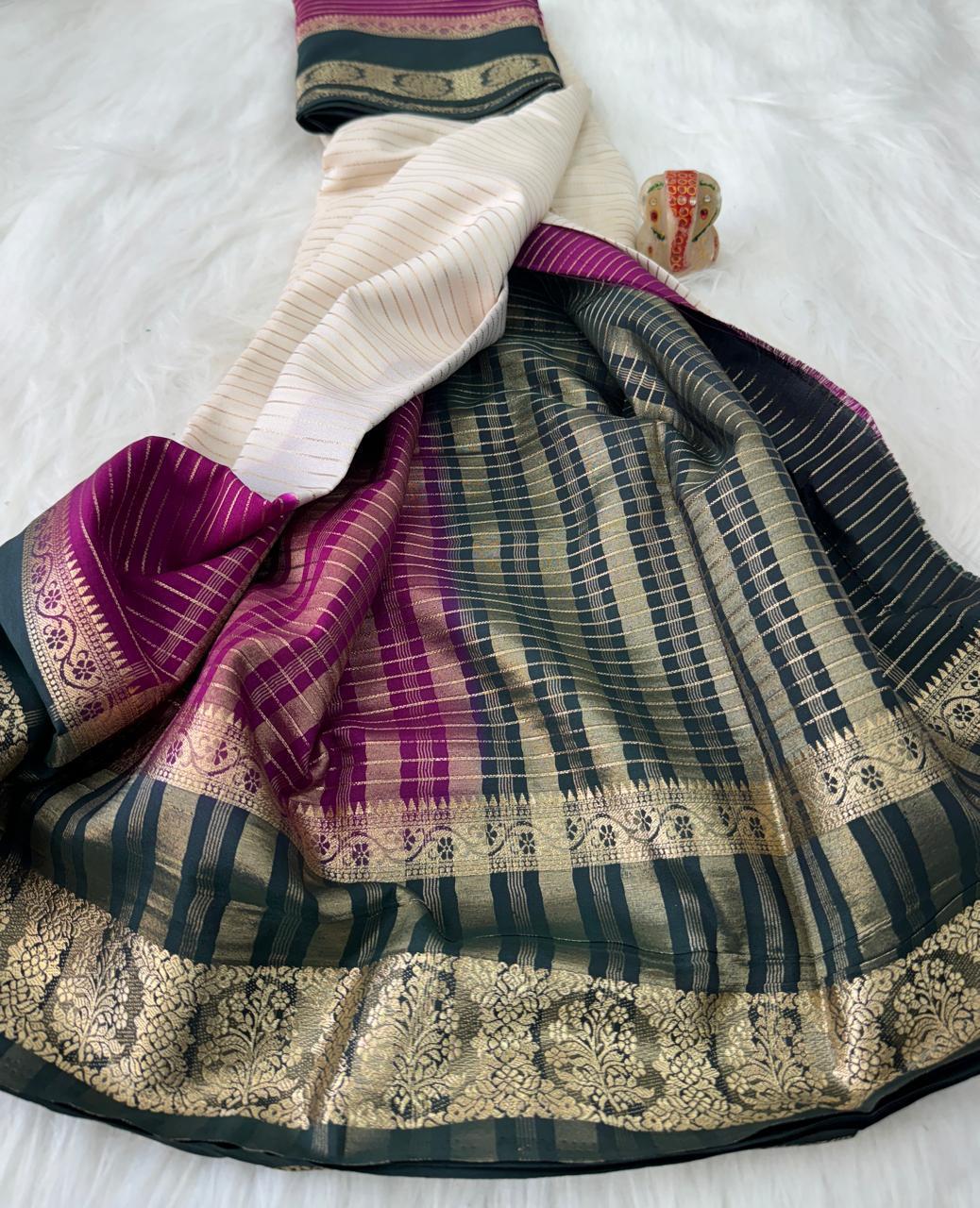3D white premium semi crape silk saree