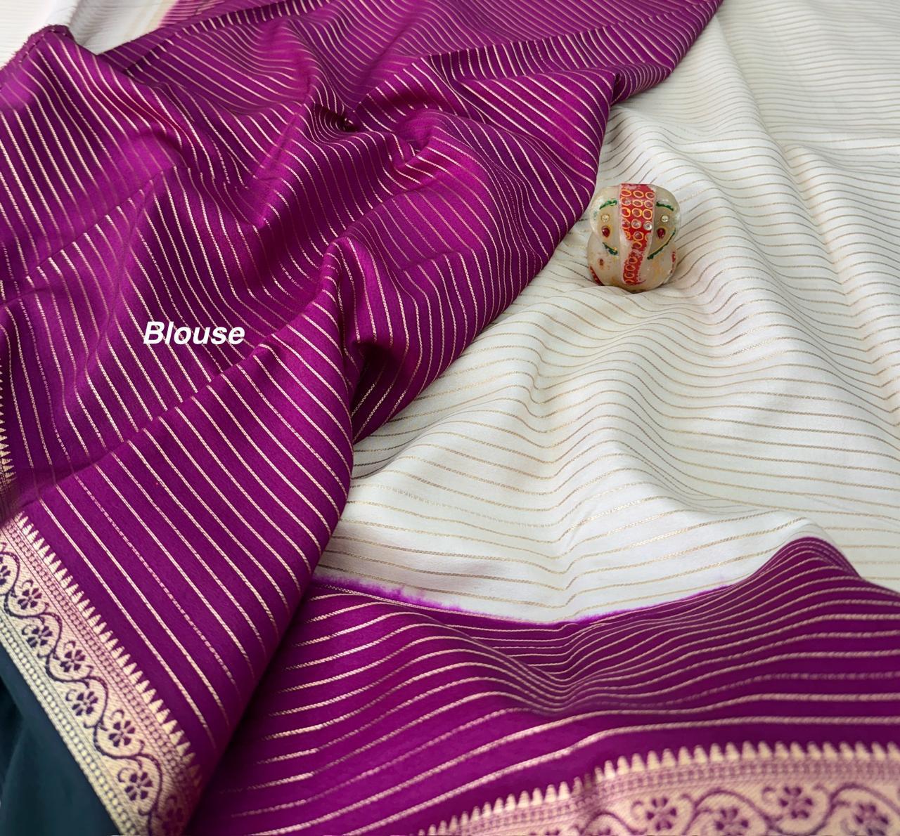 3D white premium semi crape silk saree