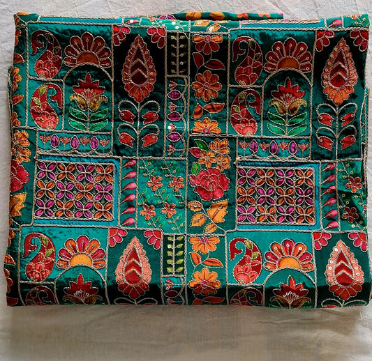 Pure Crape Pen Kalamkari Blouse piece Rama Green