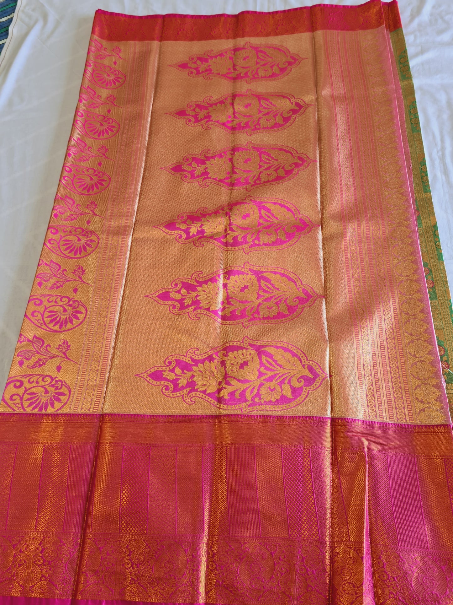 Semi Kanchi Soft silk Green & Pink small floral