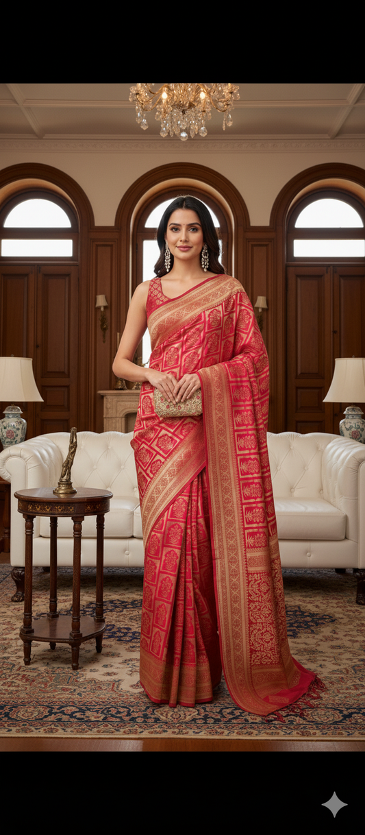 Alfi Mashru Silk Strawberry Pink