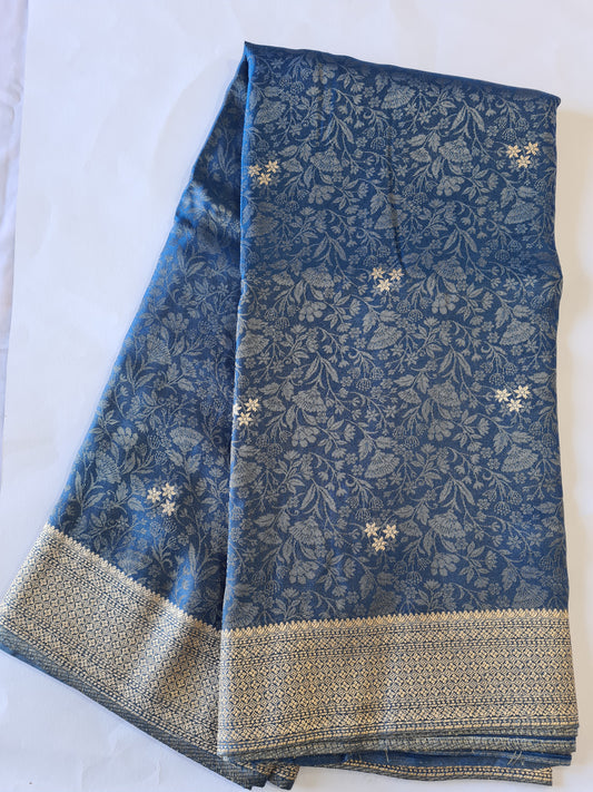 Pure Mashru Zari Peacock blue
