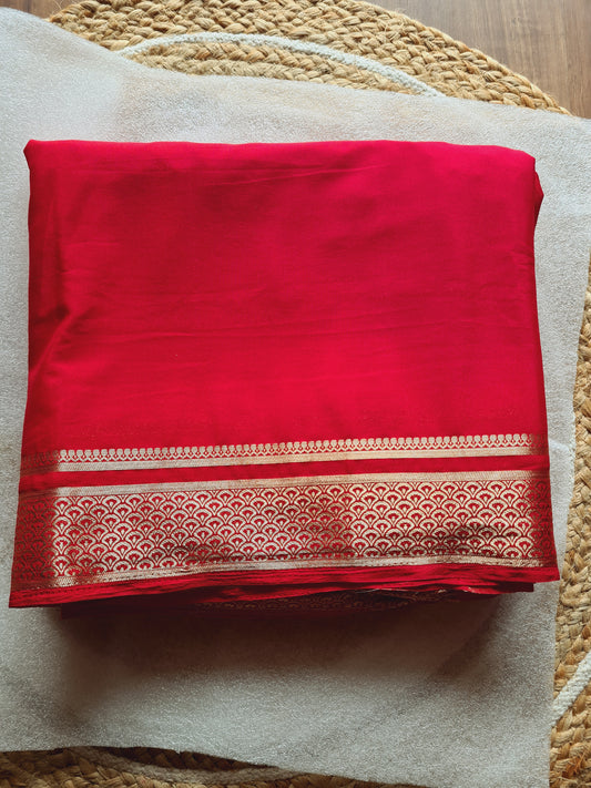 Red Pure crepe Silk Saree