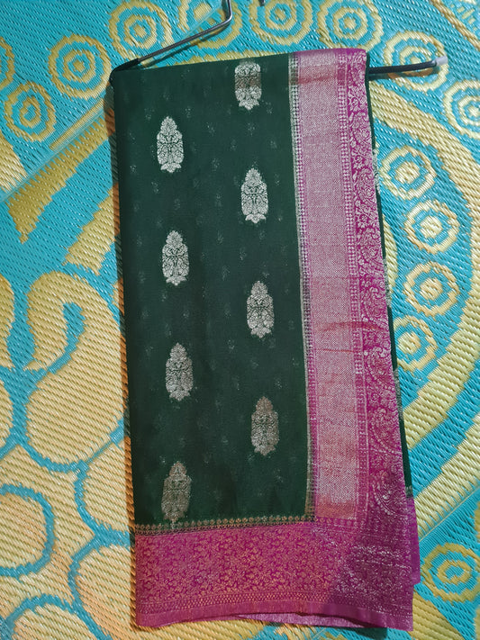 Green Geogette Banarasi saree