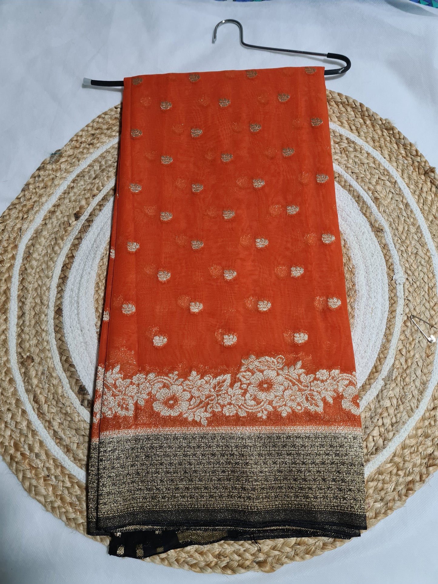 Orange Pure Chiffon Saree