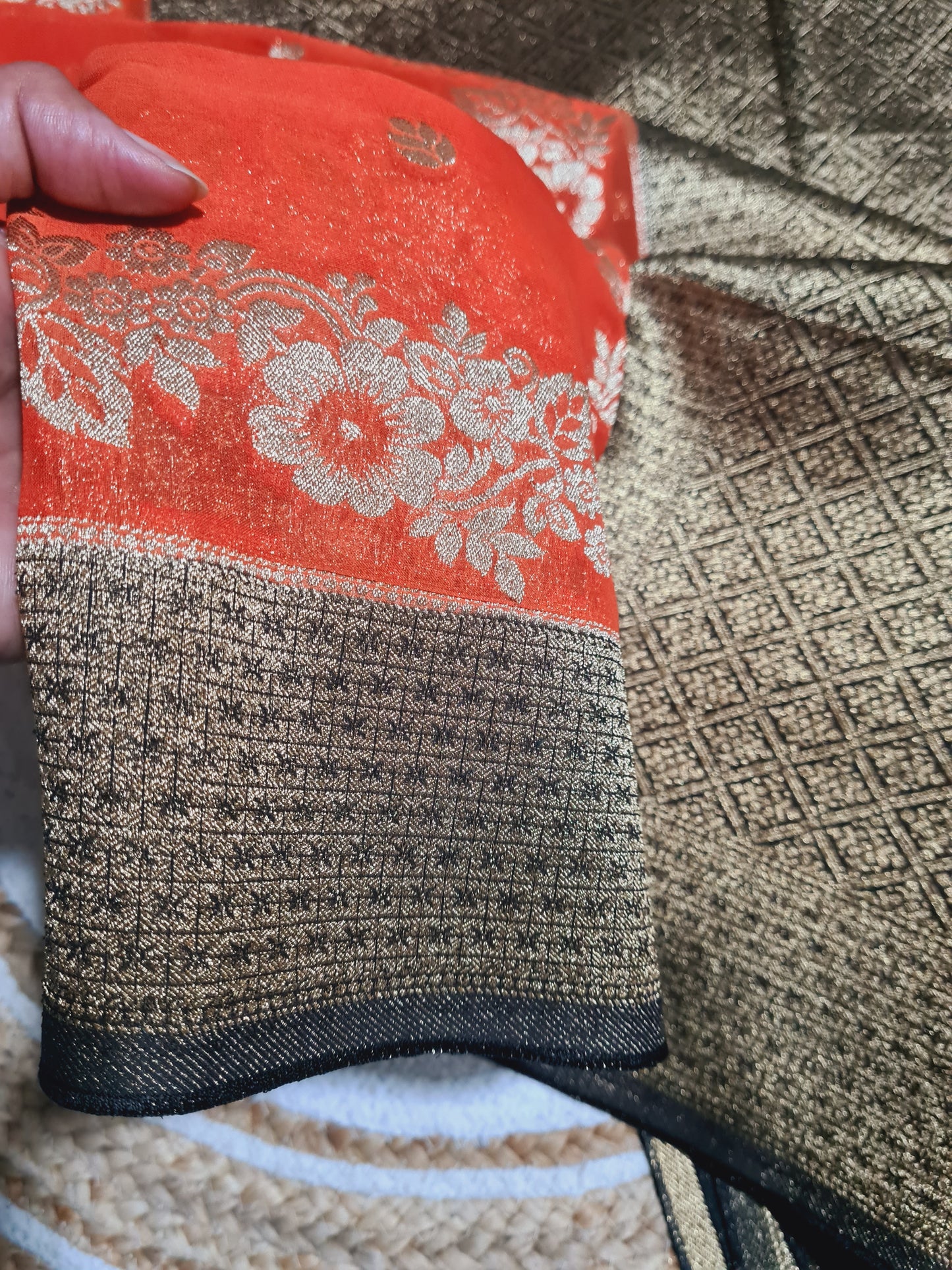 Orange Pure Chiffon Saree