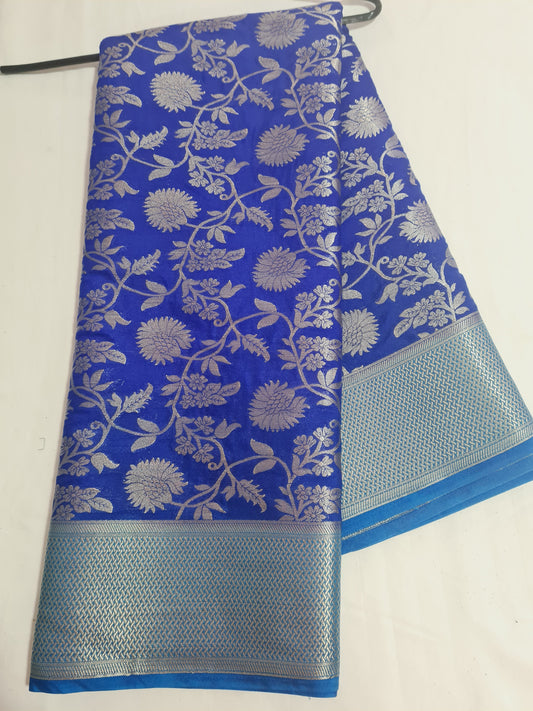 Blue & Blue Semi Banarasi Woven Saree
