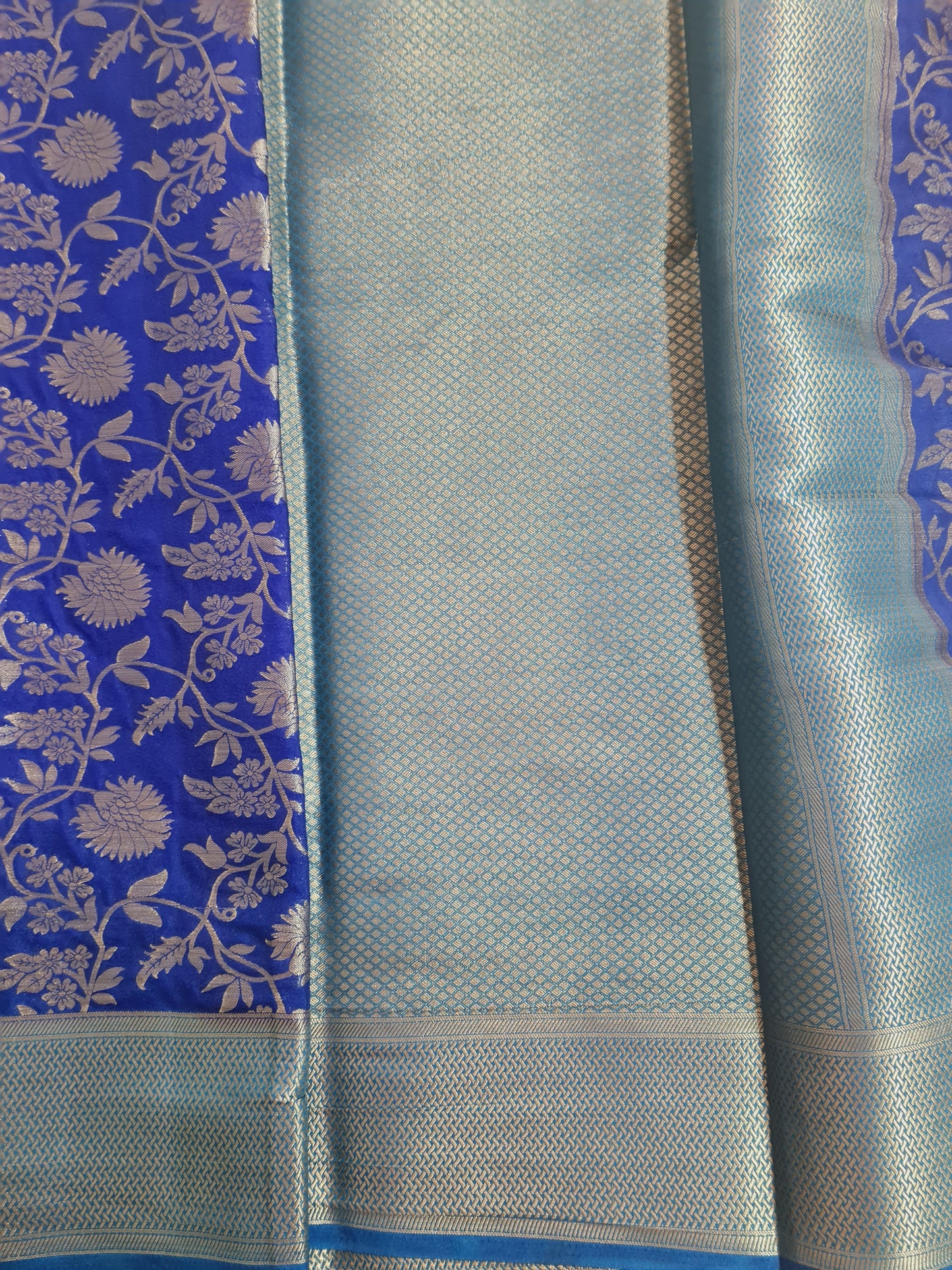 Blue & Blue Semi Banarasi Woven Saree
