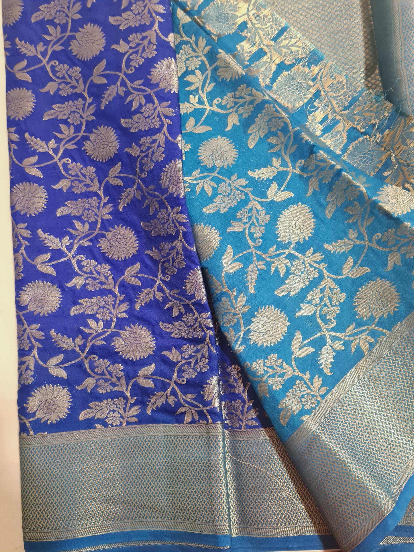 Blue & Blue Semi Banarasi Woven Saree