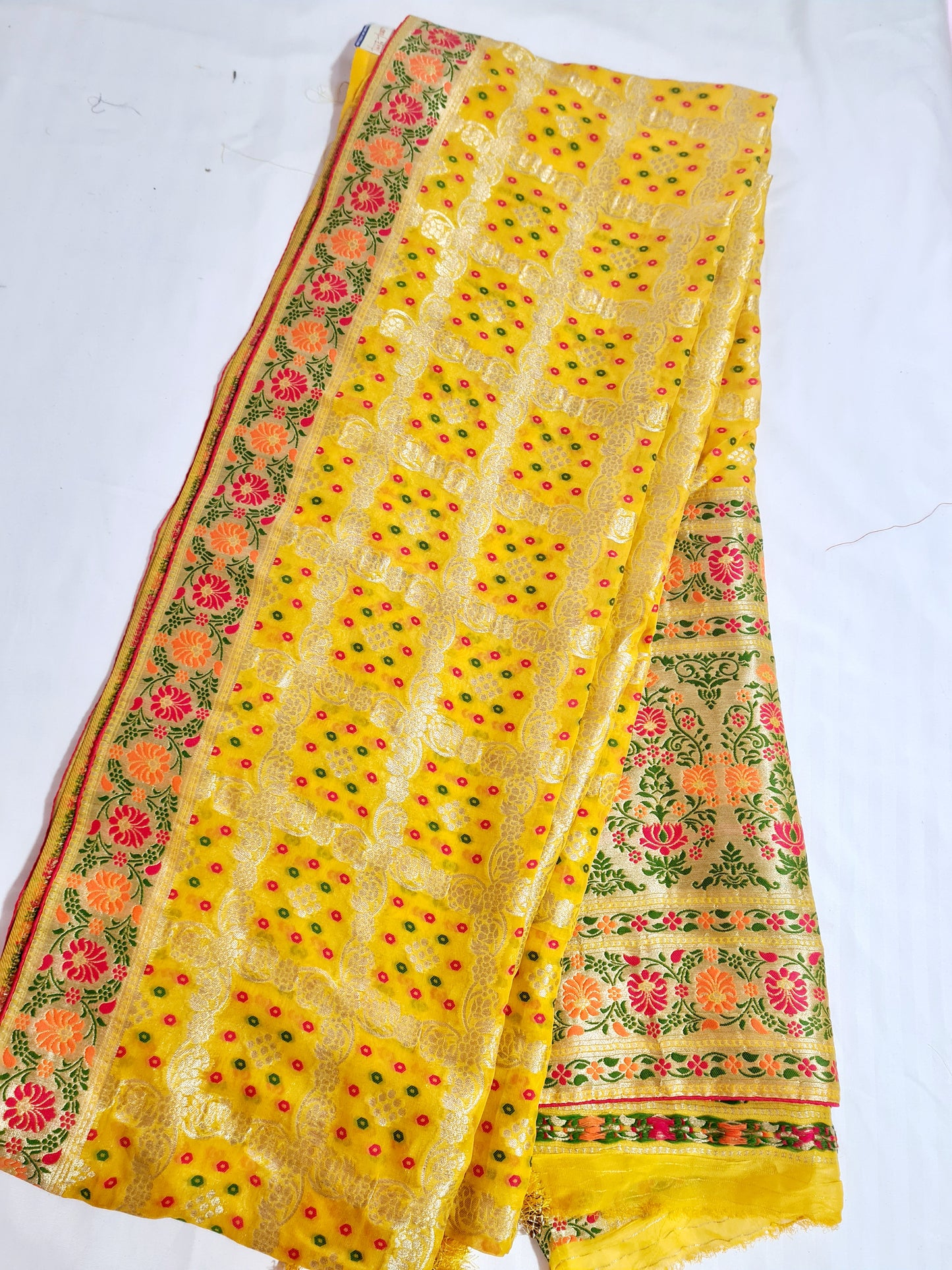 Yellow Pure Chiffon Banarasi Saree